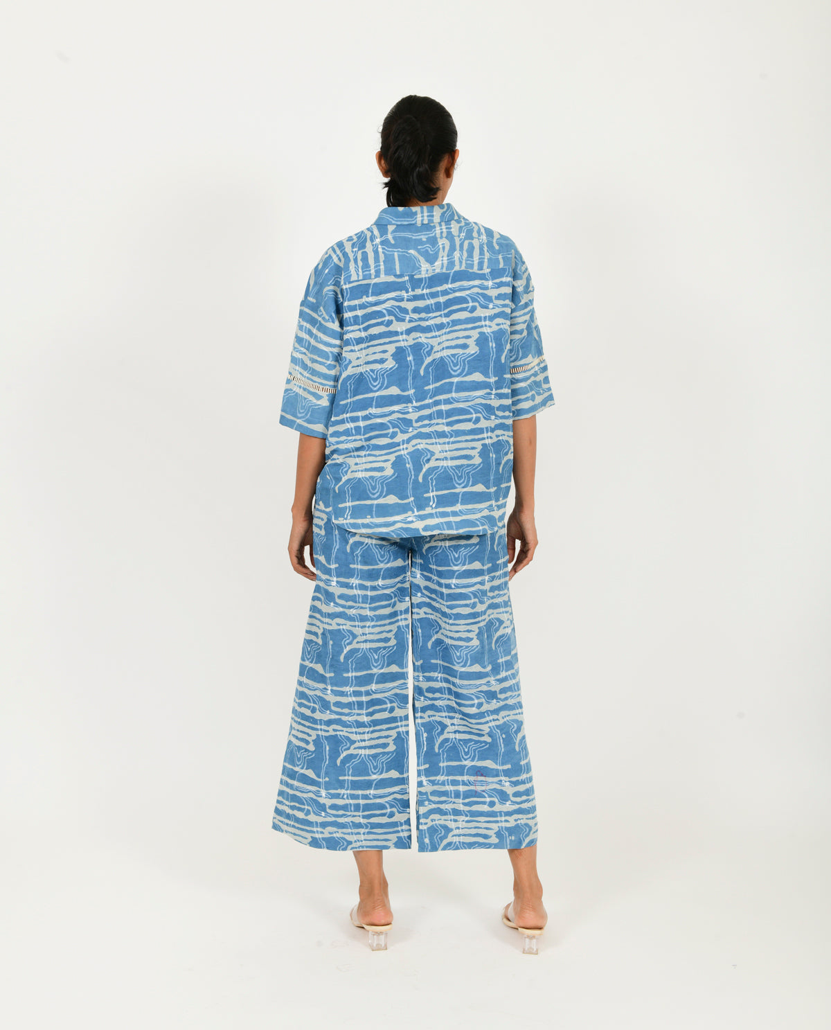 Blue Linen Co-ord Set by Rias Jaipur with Blue, Casual Wear, Co-ord Sets, Linen Blend, Natural, Prints, Relaxed Fit, Scribble Prints, Travel Co-ords, Womenswear, Yaadein, Yaadein by Rias Jaipur at Kamakhyaa for sustainable fashion