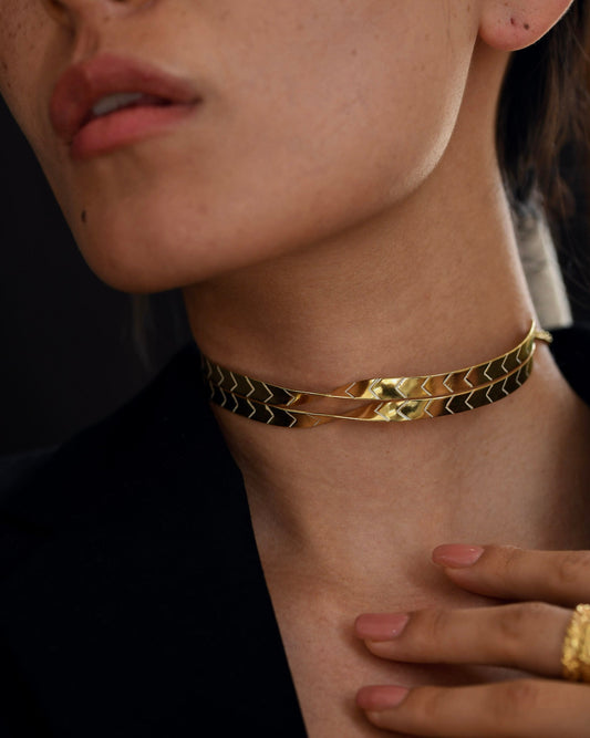 Gold Brass Twisted Enamel Choker by The Loom Art with Brass, Choker, Cosmic Dream by The Loom Art, Fashion Jewellery, Free Size, Gold, Gold Plated, jewelry, Natural at Kamakhyaa for sustainable fashion