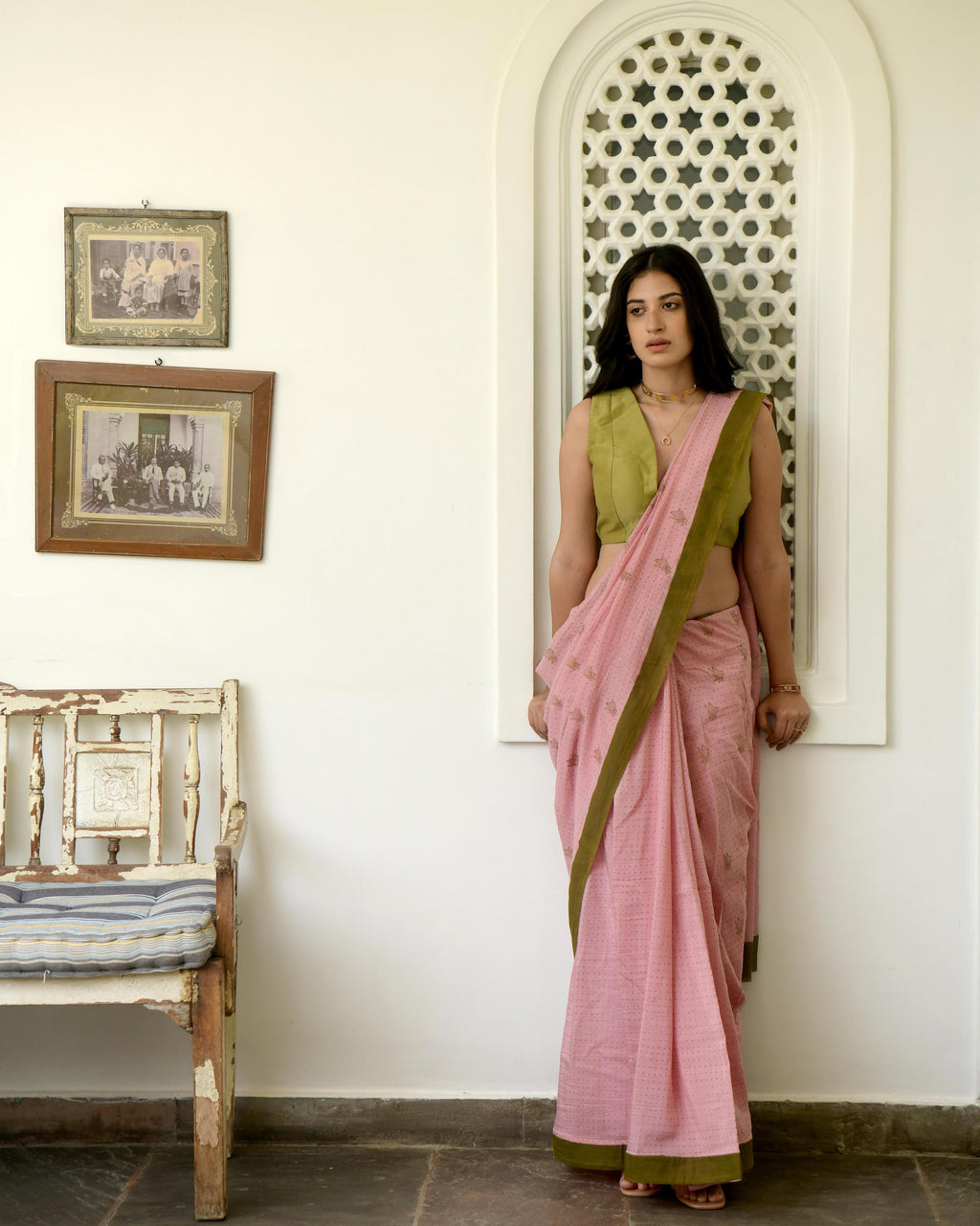 Pink Hand Block Printed Saree Set by Taro with Evening Wear, Gulzar by Taro, Handwoven Cotton, Indian Wear, July Sale, July Sale 2023, Natural, Pink, Prints, Regular Fit, Saree Sets, Womenswear at Kamakhyaa for sustainable fashion
