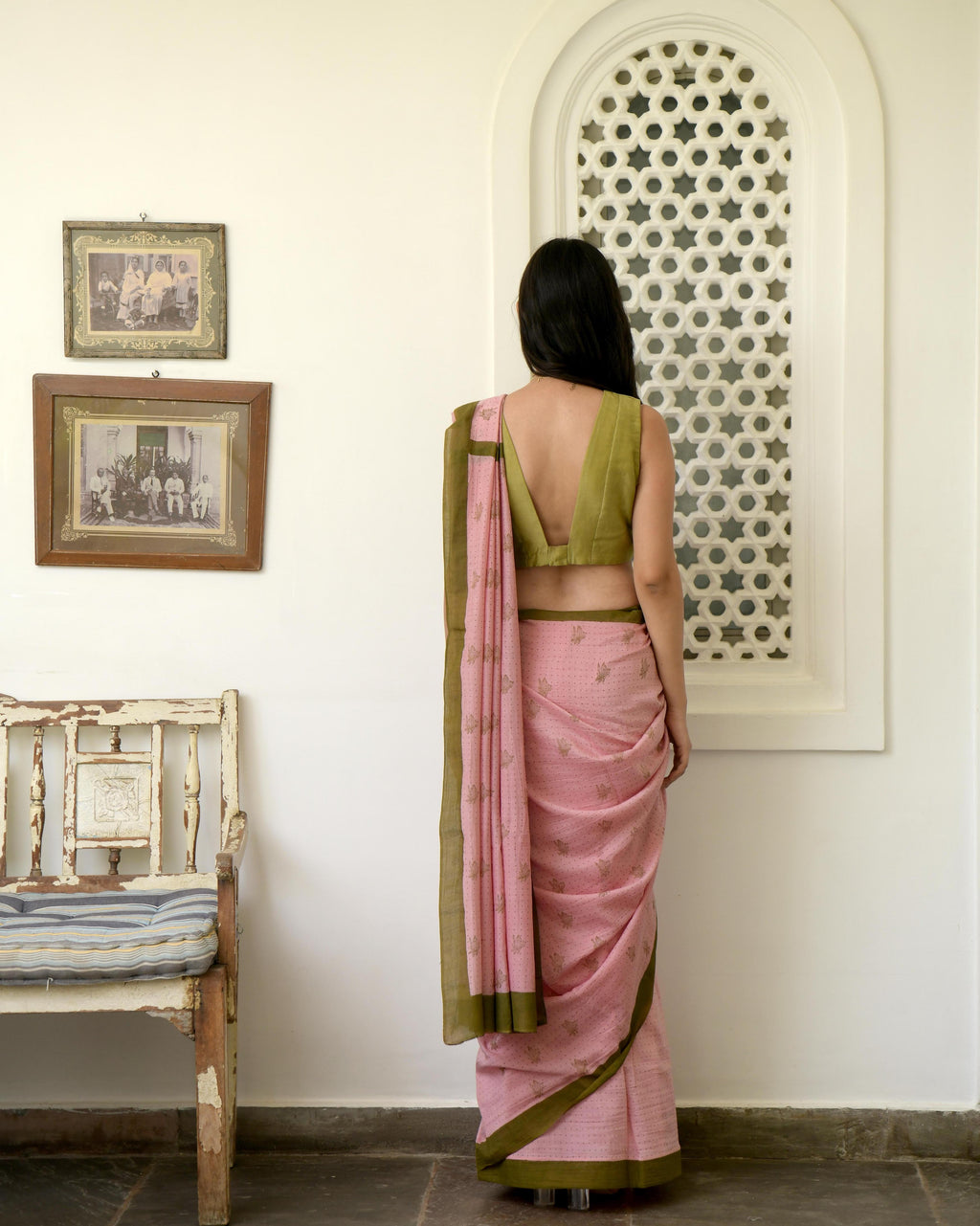 Pink Hand Block Printed Saree Set by Taro with Evening Wear, Gulzar by Taro, Handwoven Cotton, Indian Wear, July Sale, July Sale 2023, Natural, Pink, Prints, Regular Fit, Saree Sets, Womenswear at Kamakhyaa for sustainable fashion