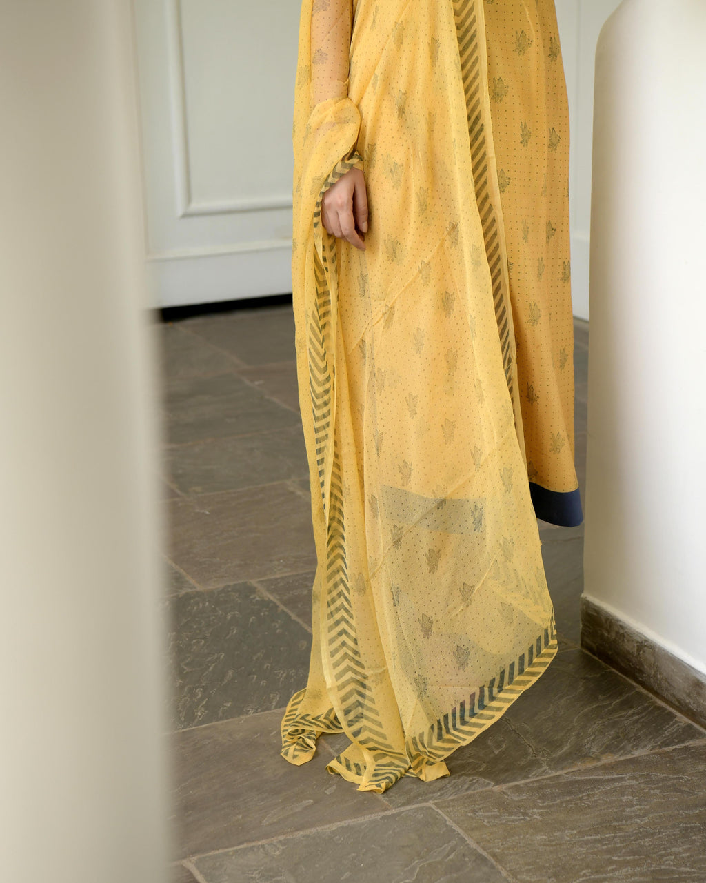 Yellow Sleeveless Chanderi Silk Kurta Set With Dupatta by Taro with Best Selling, Evening Wear, Gulzar by Taro, Handwoven Chanderi silk, Indian Wear, July Sale, July Sale 2023, Kurta Pant Sets, Kurta Set With Dupatta, Natural, Prints, Regular Fit, Womenswear, Yellow at Kamakhyaa for sustainable fashion