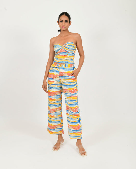 Multicolor Block Print Tube Top by Rias Jaipur with 100% Organic Cotton, Block Prints, Bralette Tops, Casual Wear, Multicolor, Natural, Scribble Prints, Slim Fit, Womenswear, Yaadein, Yaadein by Rias Jaipur at Kamakhyaa for sustainable fashion