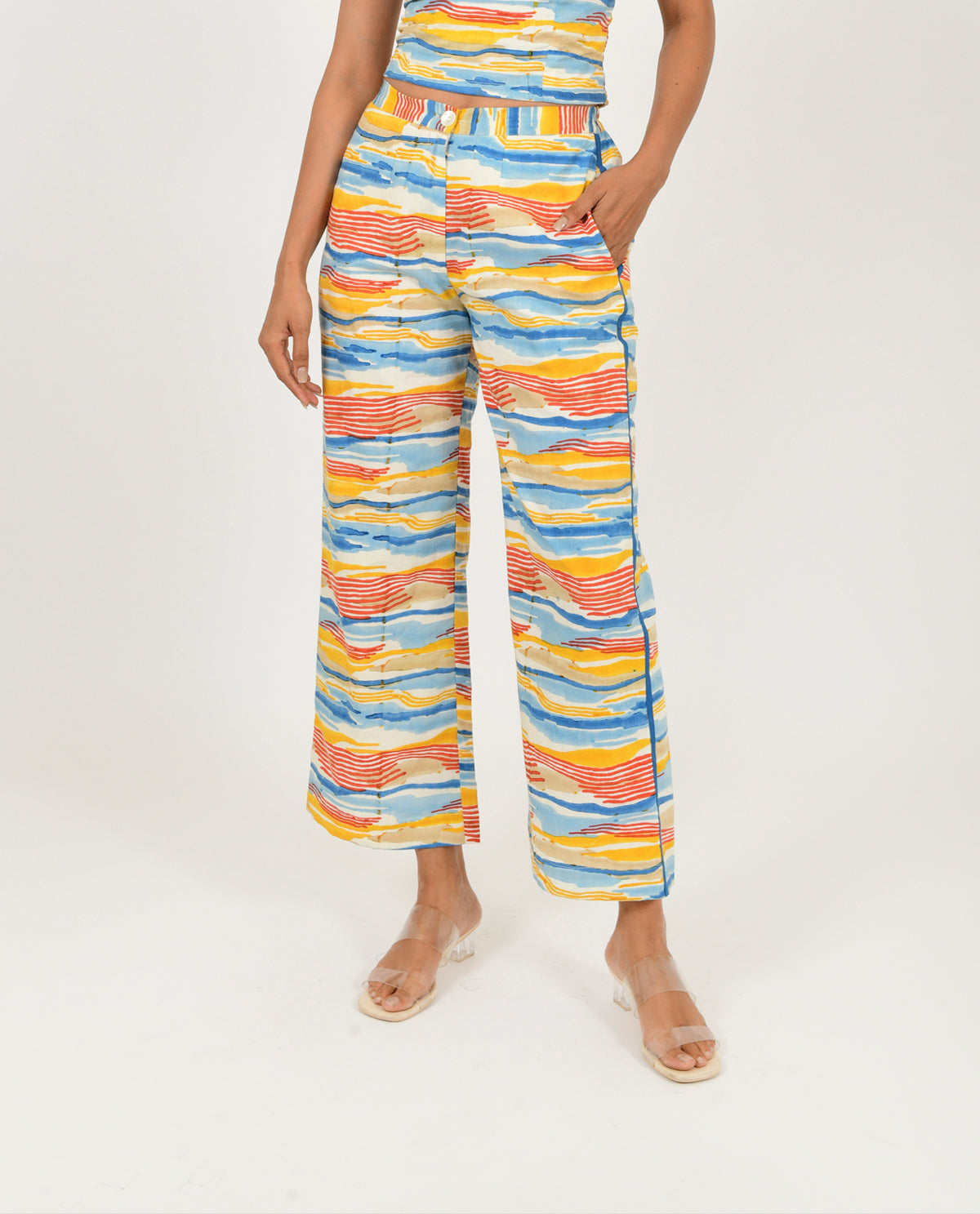 Multicolor Block Print Pants by Rias Jaipur with 100% Organic Cotton, Block Prints, Casual Wear, Multicolor, Natural, Pants, Regular Fit, Scribble Prints, Womenswear, Yaadein, Yaadein by Rias Jaipur at Kamakhyaa for sustainable fashion
