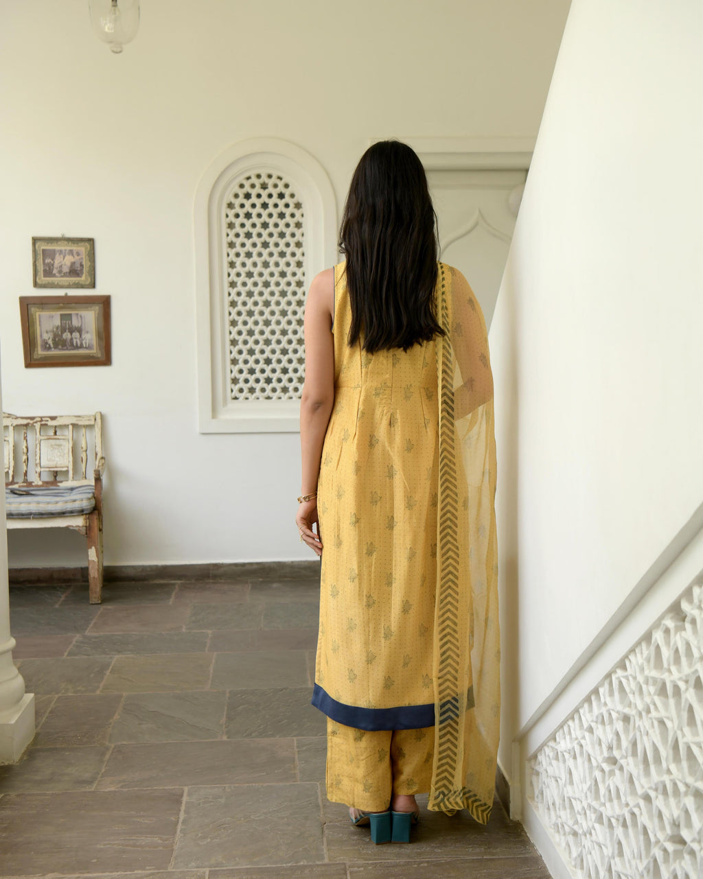 Yellow Sleeveless Chanderi Silk Kurta Set With Dupatta by Taro with Best Selling, Evening Wear, Gulzar by Taro, Handwoven Chanderi silk, Indian Wear, July Sale, July Sale 2023, Kurta Pant Sets, Kurta Set With Dupatta, Natural, Prints, Regular Fit, Womenswear, Yellow at Kamakhyaa for sustainable fashion