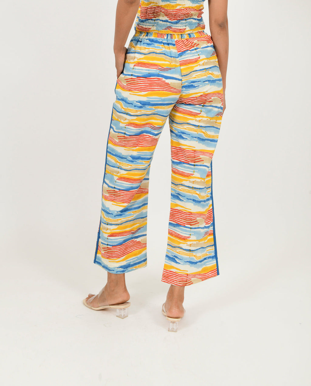 Multicolor Block Print Pants by Rias Jaipur with 100% Organic Cotton, Block Prints, Casual Wear, Multicolor, Natural, Pants, Regular Fit, Scribble Prints, Womenswear, Yaadein, Yaadein by Rias Jaipur at Kamakhyaa for sustainable fashion