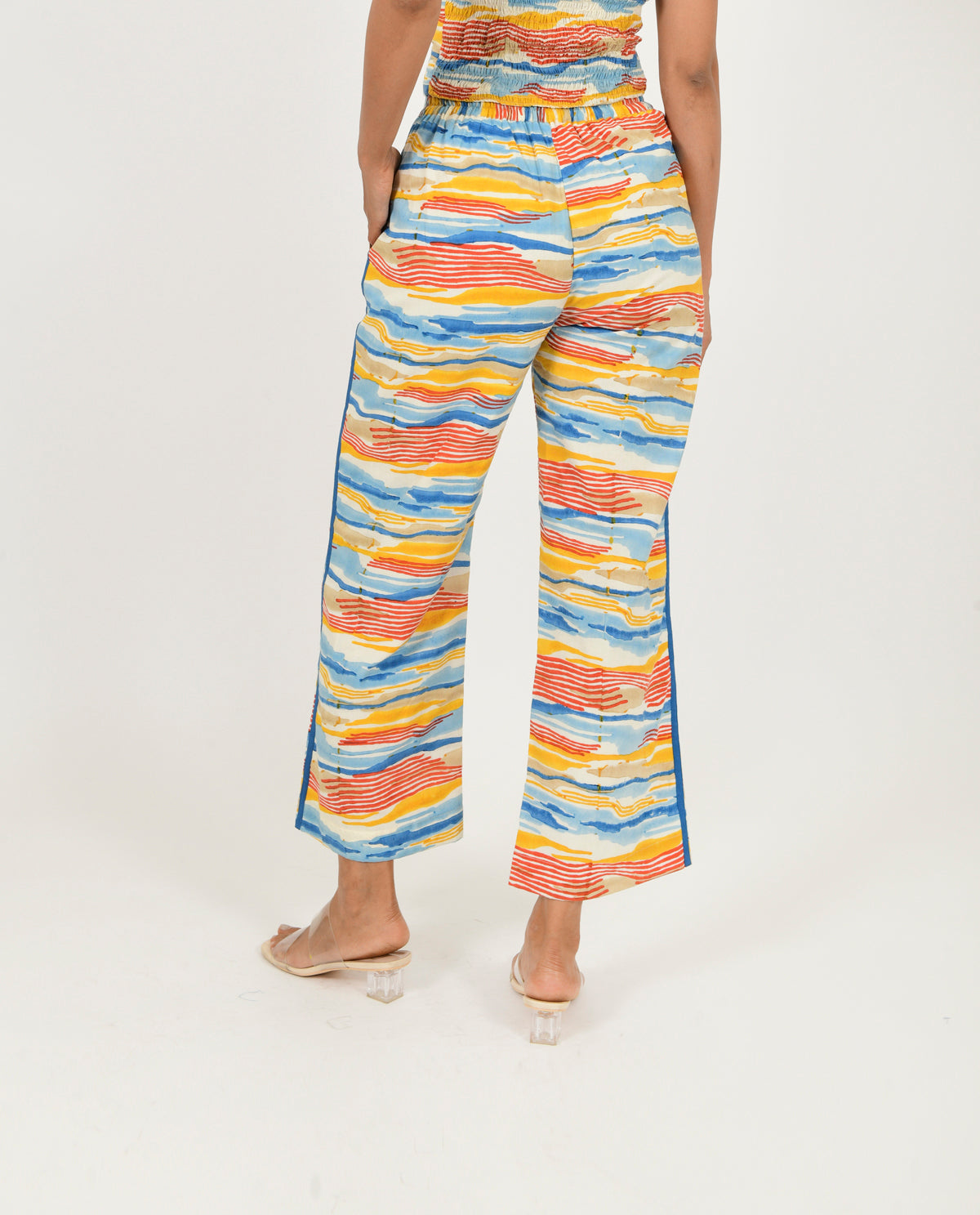 Multicolor Block Print Pants by Rias Jaipur with 100% Organic Cotton, Block Prints, Casual Wear, Multicolor, Natural, Pants, Regular Fit, Scribble Prints, Womenswear, Yaadein, Yaadein by Rias Jaipur at Kamakhyaa for sustainable fashion