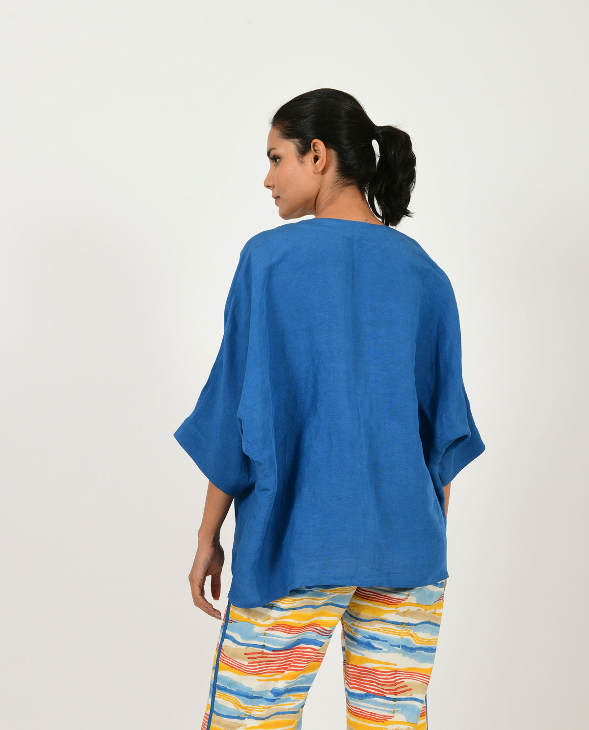 Blue Linen Overlay by Rias Jaipur with Blue, Casual Wear, Linen Blend, Natural, Relaxed Fit, Shrugs, Solids, Womenswear, Yaadein, Yaadein by Rias Jaipur at Kamakhyaa for sustainable fashion