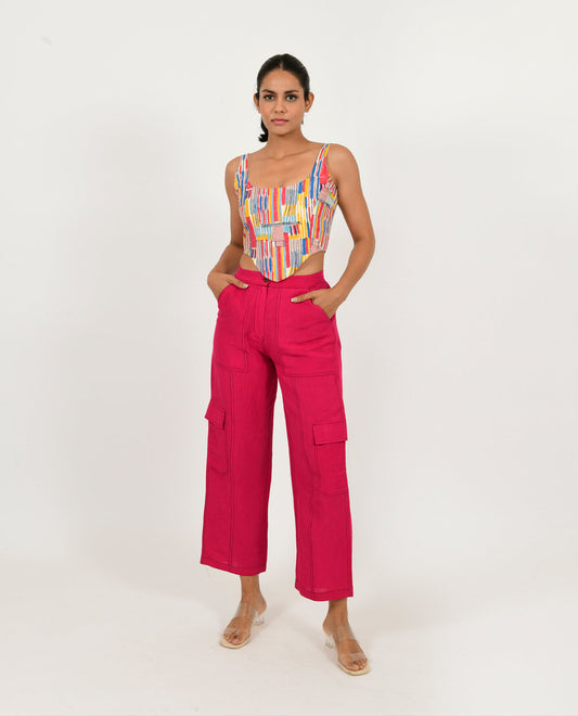 Pink Linen Cargo Pants by Rias Jaipur with Casual Wear, Linen Blend, Natural, Pants, Pink, Relaxed Fit, Solids, Womenswear, Yaadein, Yaadein by Rias Jaipur at Kamakhyaa for sustainable fashion