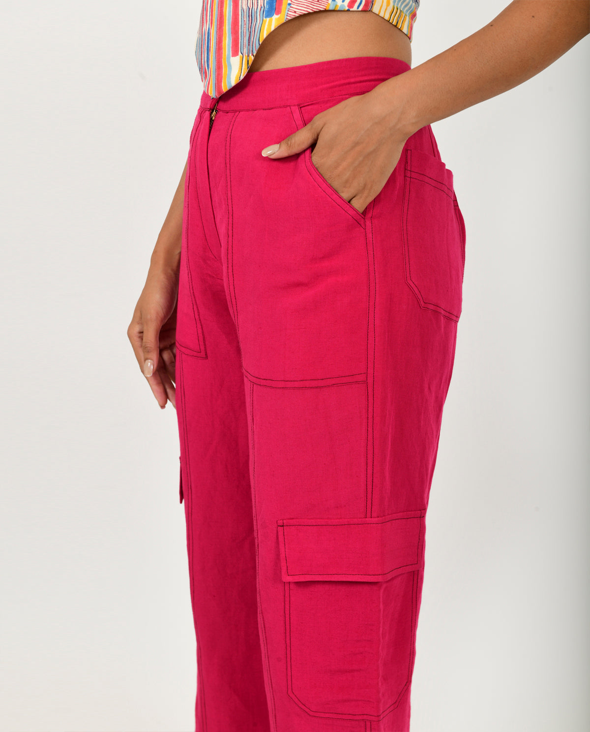 Pink Pants by Rias Jaipur with Casual Wear, Linen Blend, Natural, Pants, Pink, Relaxed Fit, Solids, Womenswear, Yaadein, Yaadein by Rias Jaipur at Kamakhyaa for sustainable fashion