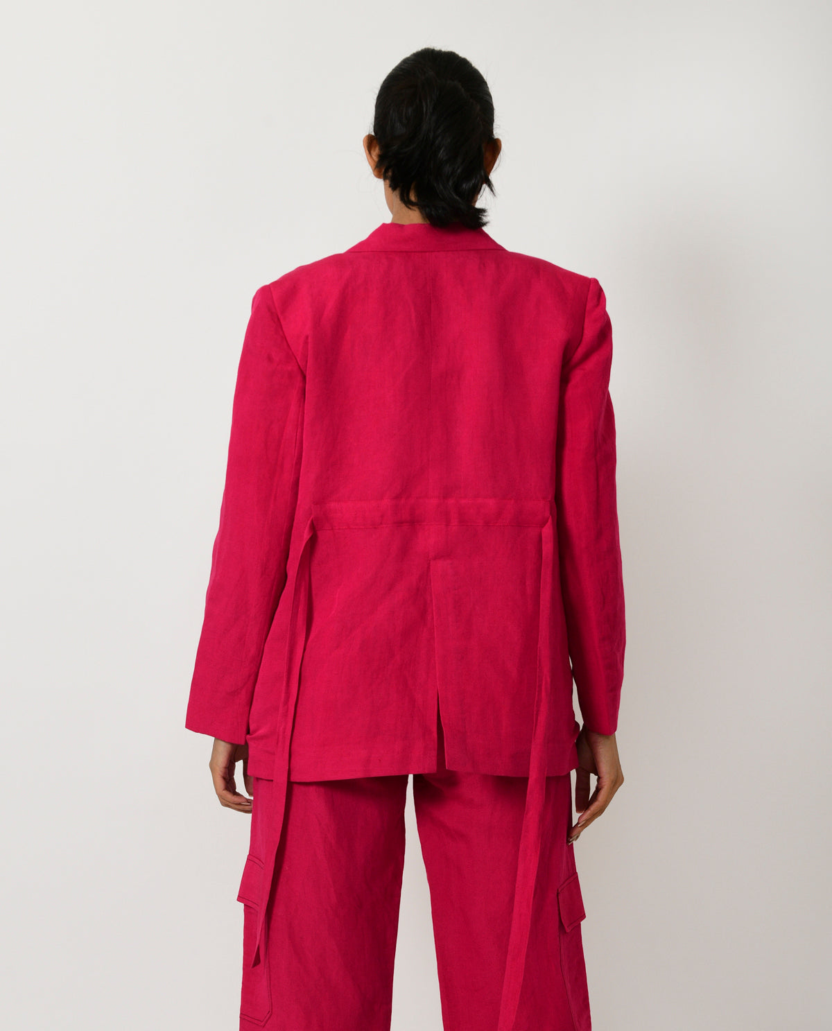 Pink Linen Cargo Jacket by Rias Jaipur with Blazers, Casual Wear, Linen Blend, Natural, Organic Cotton, Pink, Regular Fit, Solids, Womenswear, Yaadein, Yaadein by Rias Jaipur at Kamakhyaa for sustainable fashion
