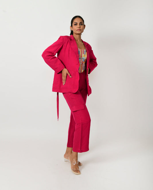 Pink Linen Blazer Co-ord by Rias Jaipur with Co-ord Sets, Linen Blend, Natural, Office Wear, Office Wear Co-ords, Pink, Regular Fit, Solids, Womenswear, Yaadein, Yaadein by Rias Jaipur at Kamakhyaa for sustainable fashion