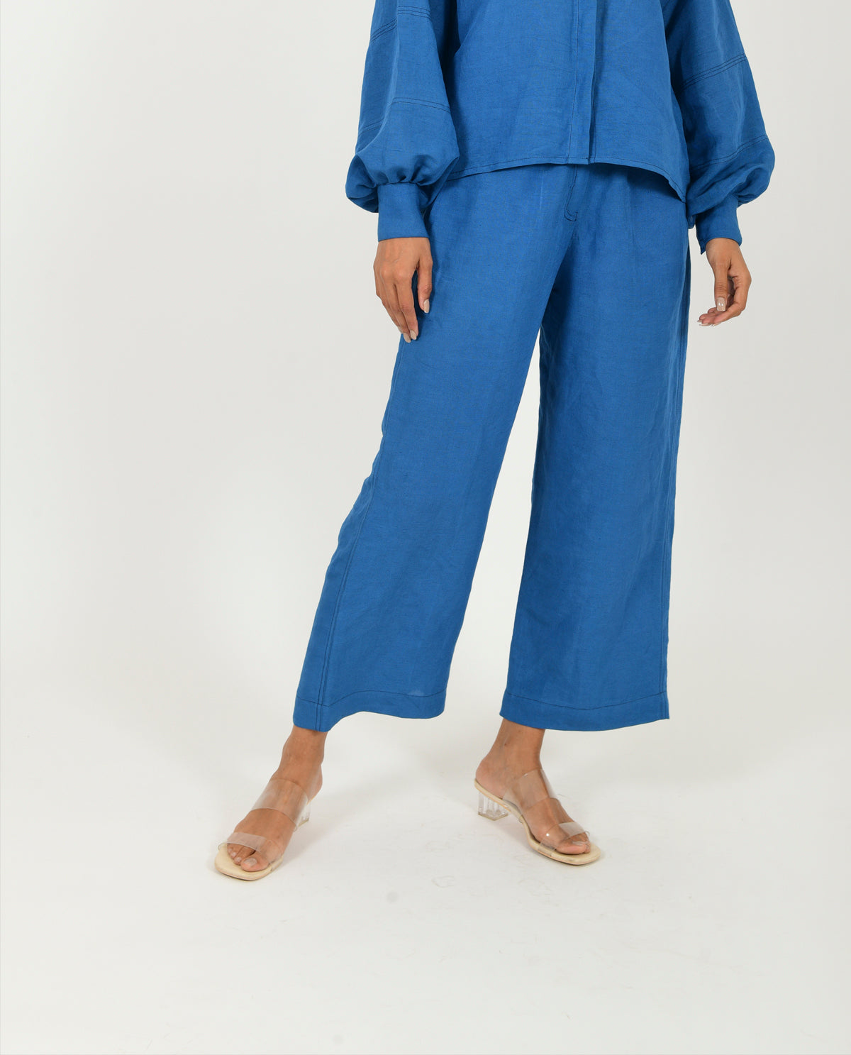 Blue Linen Pants by Rias Jaipur with Blue, Casual Wear, Linen Blend, Natural, Pants, Relaxed Fit, Solids, Womenswear, Yaadein, Yaadein by Rias Jaipur at Kamakhyaa for sustainable fashion