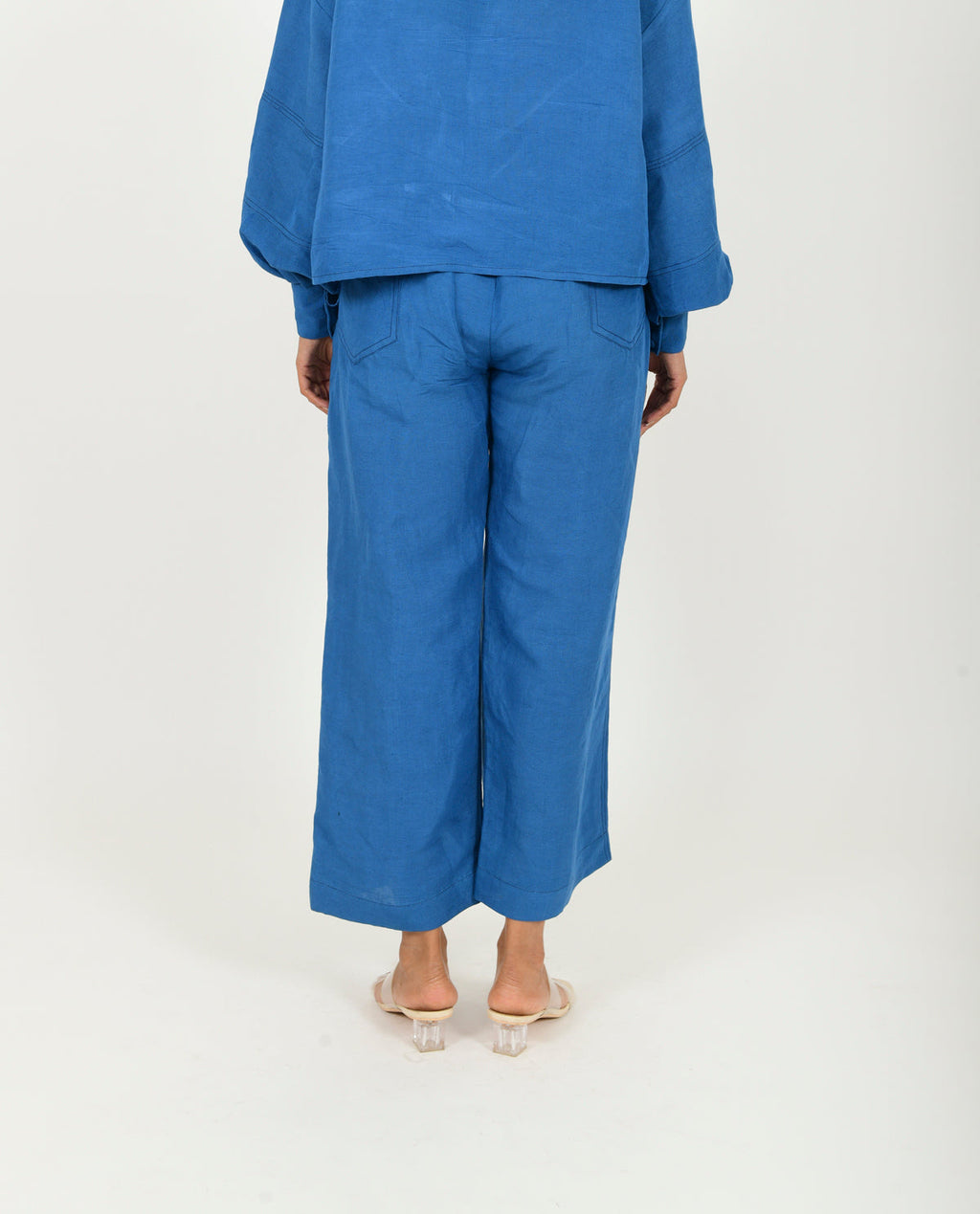 Blue Linen Pants by Rias Jaipur with Blue, Casual Wear, Linen Blend, Natural, Pants, Relaxed Fit, Solids, Womenswear, Yaadein, Yaadein by Rias Jaipur at Kamakhyaa for sustainable fashion
