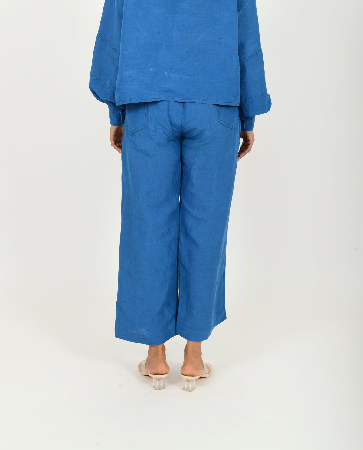 Blue Linen Pants by Rias Jaipur with Blue, Casual Wear, Linen Blend, Natural, Pants, Relaxed Fit, Solids, Womenswear, Yaadein, Yaadein by Rias Jaipur at Kamakhyaa for sustainable fashion