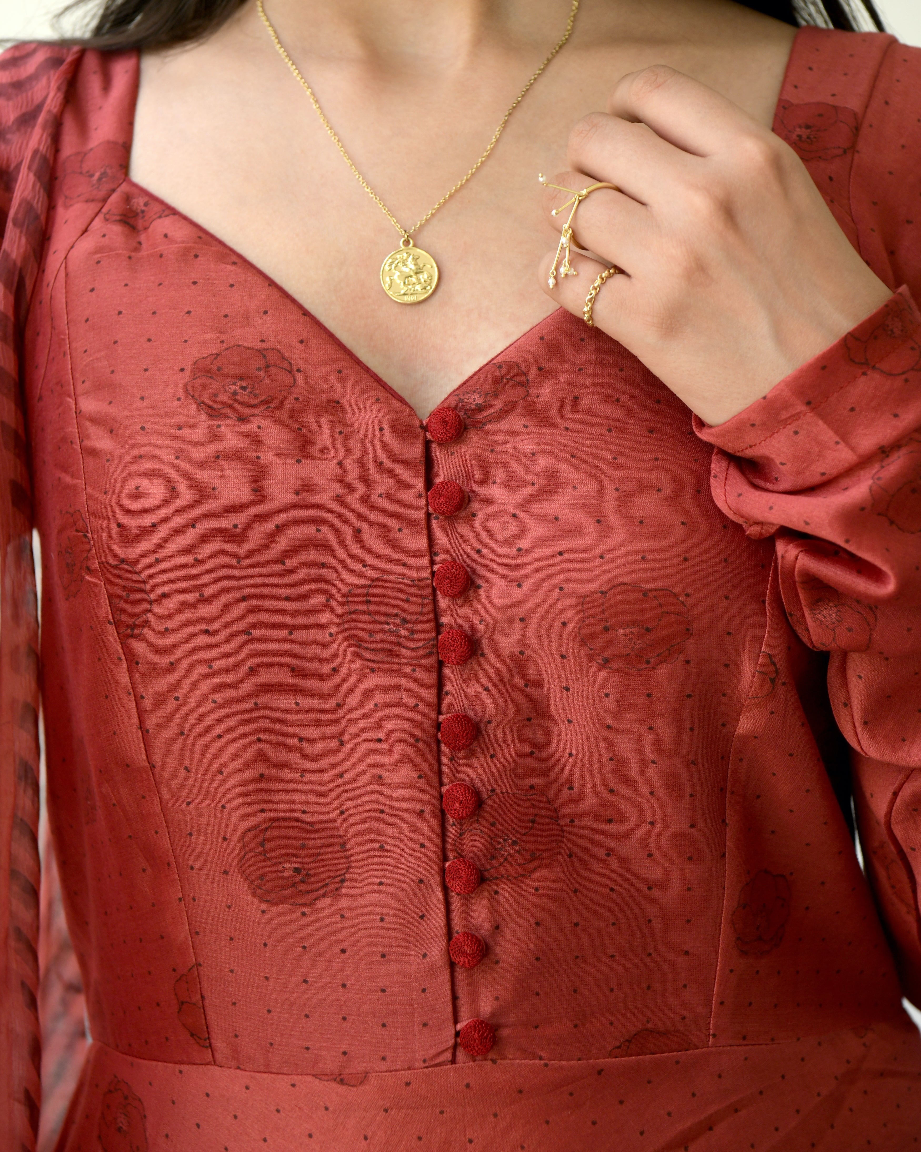 Red Chanderi Silk Kurta Set With Dupatta by Taro with Best Selling, Chiffon, Evening Wear, Gulzar by Taro, Indian Wear, July Sale, July Sale 2023, Kurta Pant Sets, Kurta Set With Dupatta, Natural, Prints, Red, Regular Fit, Womenswear at Kamakhyaa for sustainable fashion