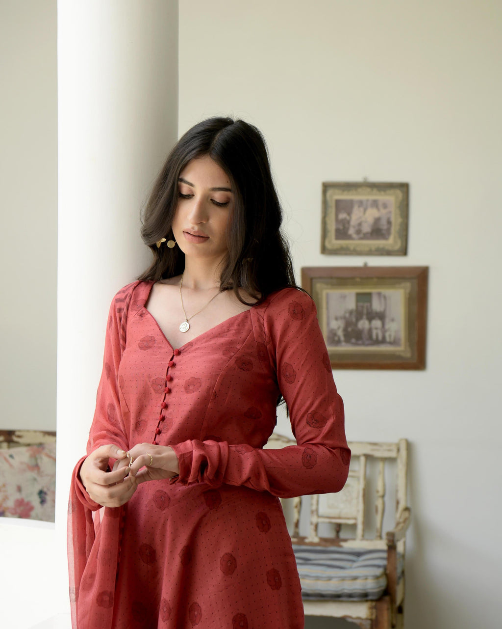 Red Chanderi Silk Kurta Set With Dupatta by Taro with Best Selling, Chiffon, Evening Wear, Gulzar by Taro, Indian Wear, July Sale, July Sale 2023, Kurta Pant Sets, Kurta Set With Dupatta, Natural, Prints, Red, Regular Fit, Womenswear at Kamakhyaa for sustainable fashion