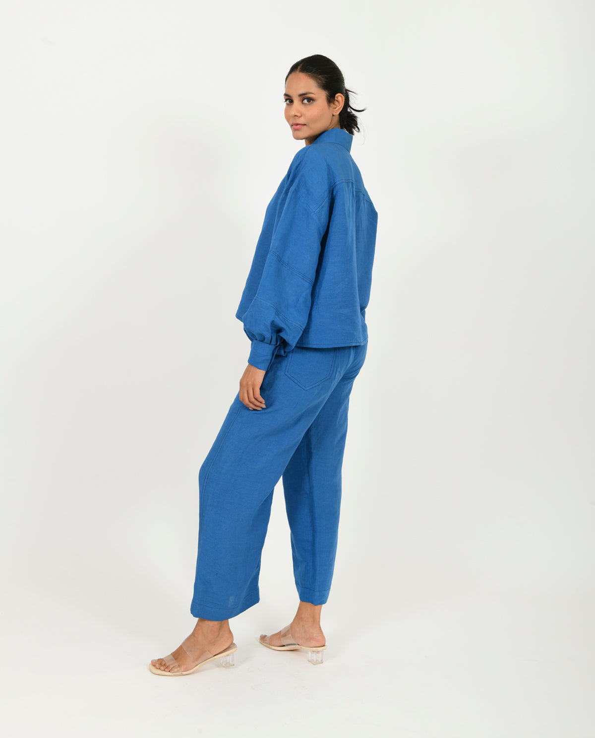 Blue Linen Co-ord Set by Rias Jaipur with Blue, Casual Wear, Co-ord Sets, Linen Blend, Natural, Relaxed Fit, Solids, Travel Co-ords, Womenswear, Yaadein, Yaadein by Rias Jaipur at Kamakhyaa for sustainable fashion