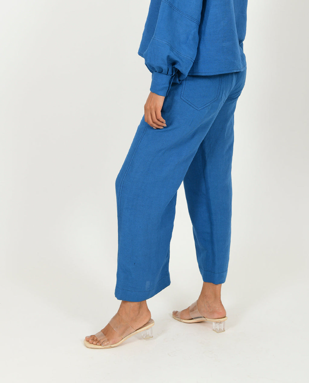 Blue Linen Pants by Rias Jaipur with Blue, Casual Wear, Linen Blend, Natural, Pants, Relaxed Fit, Solids, Womenswear, Yaadein, Yaadein by Rias Jaipur at Kamakhyaa for sustainable fashion