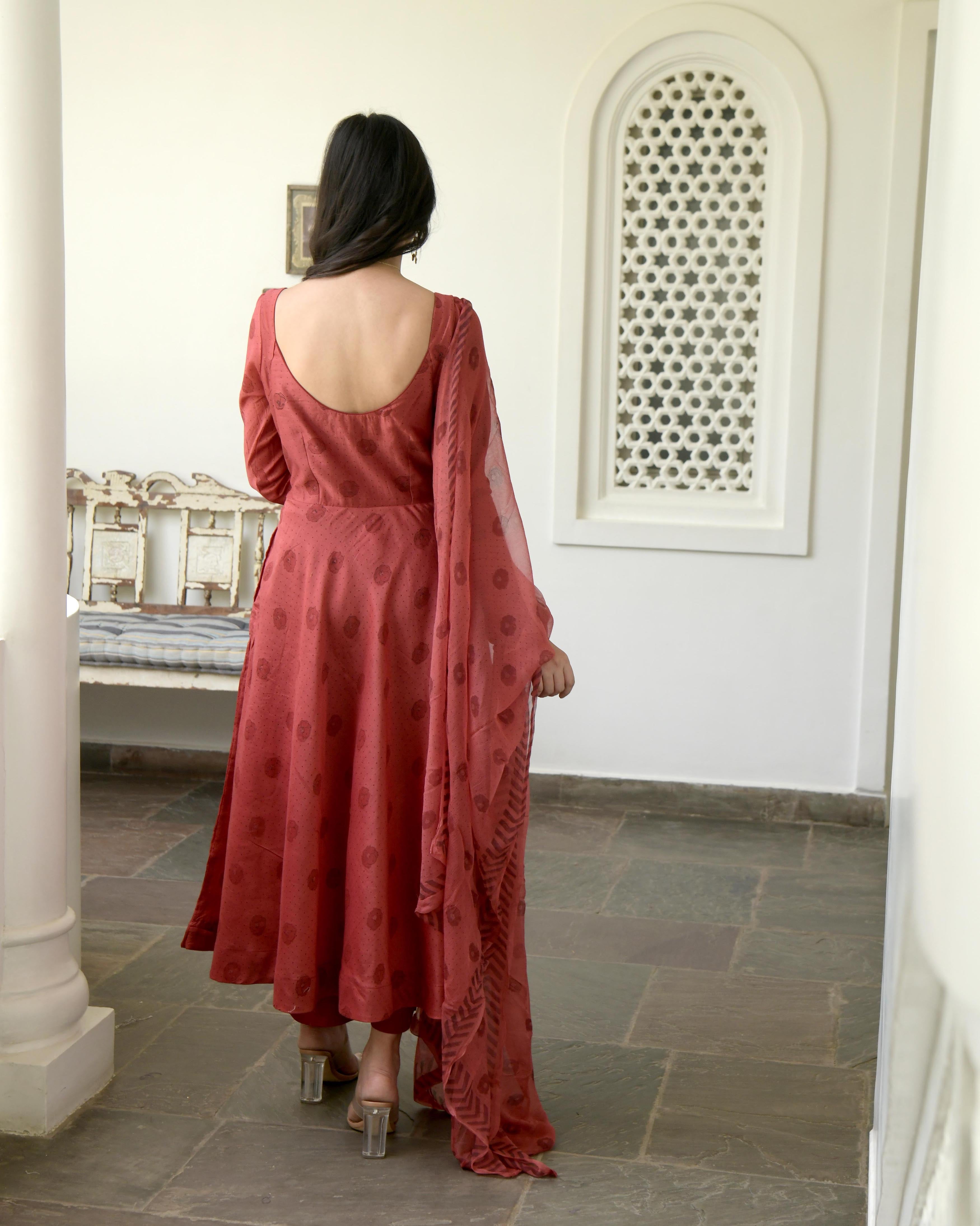 Red Chanderi Silk Kurta Set With Dupatta by Taro with Best Selling, Chiffon, Evening Wear, Gulzar by Taro, Indian Wear, July Sale, July Sale 2023, Kurta Pant Sets, Kurta Set With Dupatta, Natural, Prints, Red, Regular Fit, Womenswear at Kamakhyaa for sustainable fashion