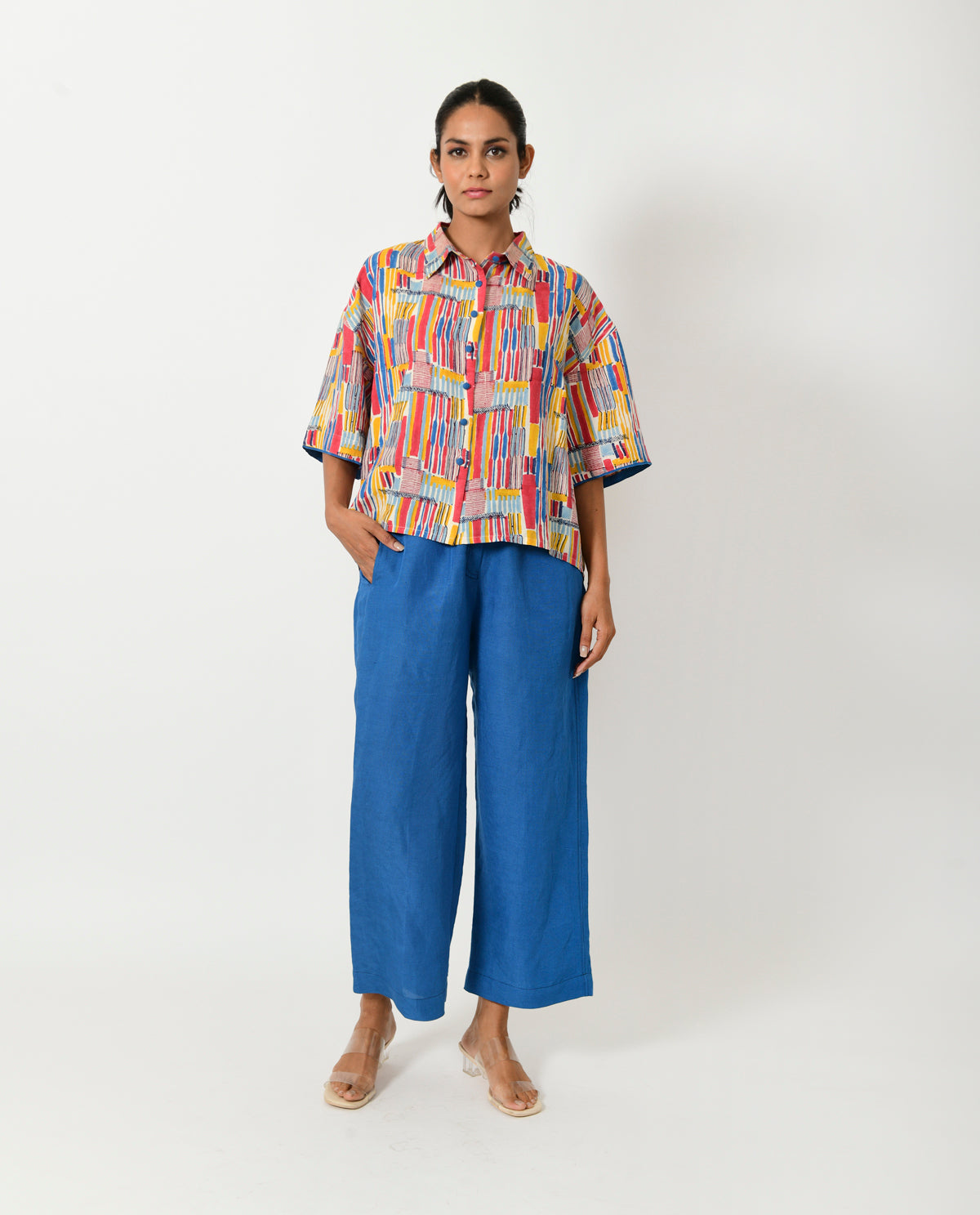 Multicolor Linen-Co-ord Set by Rias Jaipur with Casual Wear, Co-ord Sets, Linen Blend, Multicolor, Natural, Prints, Relaxed Fit, Scribble Prints, Vacation Co-ords, Womenswear, Yaadein, Yaadein by Rias Jaipur at Kamakhyaa for sustainable fashion