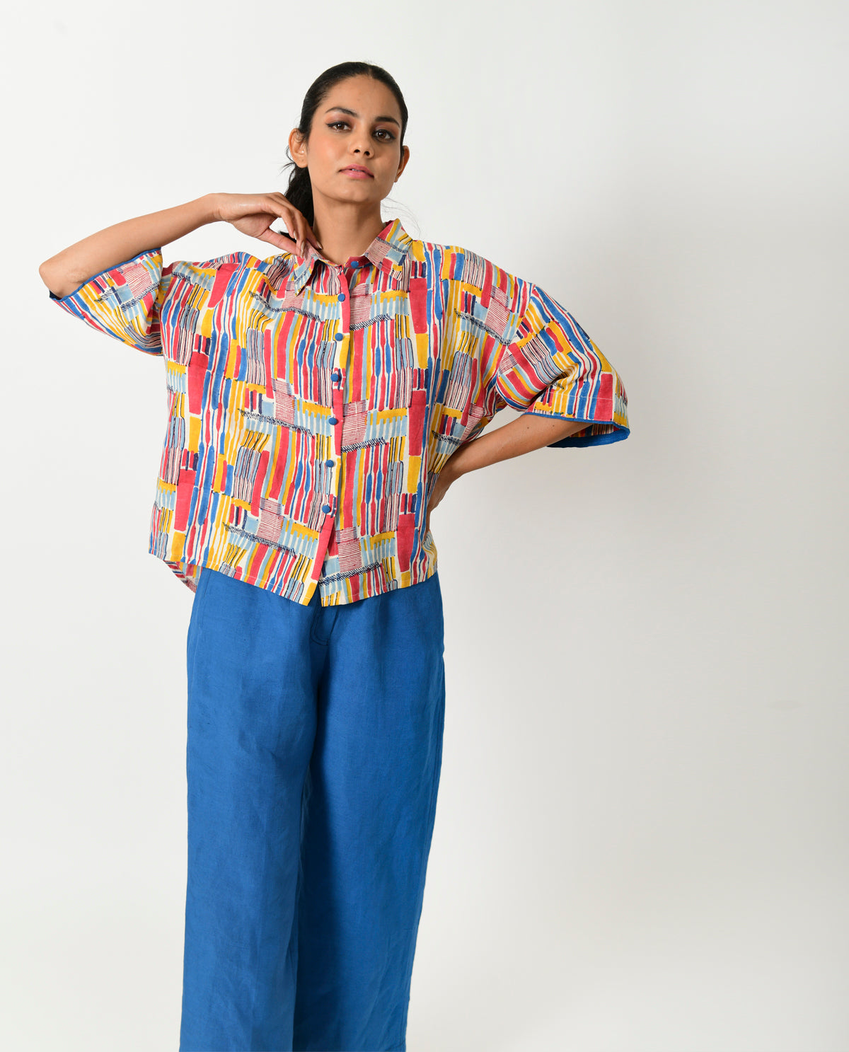 Multicolor Linen-Co-ord Set by Rias Jaipur with Casual Wear, Co-ord Sets, Linen Blend, Multicolor, Natural, Prints, Relaxed Fit, Scribble Prints, Vacation Co-ords, Womenswear, Yaadein, Yaadein by Rias Jaipur at Kamakhyaa for sustainable fashion