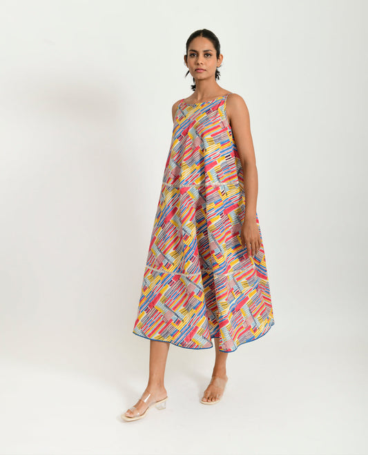 Cotton Hand Block Printed Maxi Dress by Rias Jaipur with 100% Organic Cotton, Block Prints, Casual Wear, Maxi Dresses, Multicolor, Natural, Relaxed Fit, Scribble Prints, Sleeveless Dresses, Womenswear, Yaadein, Yaadein by Rias Jaipur at Kamakhyaa for sustainable fashion