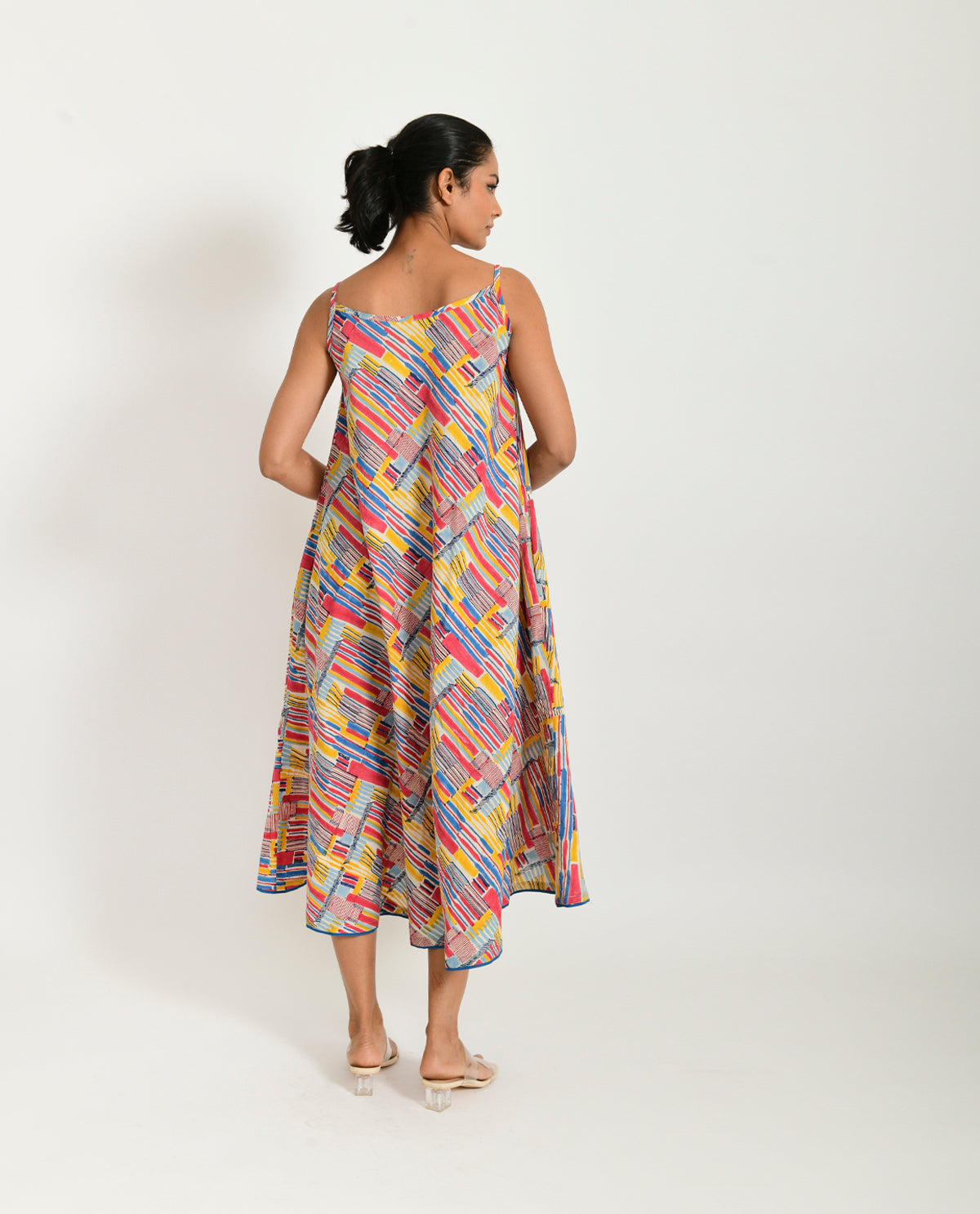 Cotton Hand Block Printed Maxi Dress by Rias Jaipur with 100% Organic Cotton, Block Prints, Casual Wear, Maxi Dresses, Multicolor, Natural, Relaxed Fit, Scribble Prints, Sleeveless Dresses, Womenswear, Yaadein, Yaadein by Rias Jaipur at Kamakhyaa for sustainable fashion