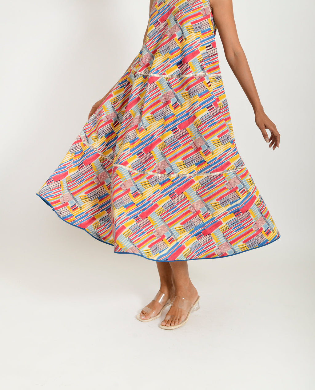 Cotton Hand Block Printed Maxi Dress by Rias Jaipur with 100% Organic Cotton, Block Prints, Casual Wear, Maxi Dresses, Multicolor, Natural, Relaxed Fit, Scribble Prints, Sleeveless Dresses, Womenswear, Yaadein, Yaadein by Rias Jaipur at Kamakhyaa for sustainable fashion