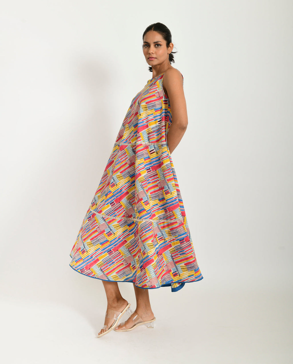 Cotton Hand Block Printed Maxi Dress by Rias Jaipur with 100% Organic Cotton, Block Prints, Casual Wear, Maxi Dresses, Multicolor, Natural, Relaxed Fit, Scribble Prints, Sleeveless Dresses, Womenswear, Yaadein, Yaadein by Rias Jaipur at Kamakhyaa for sustainable fashion