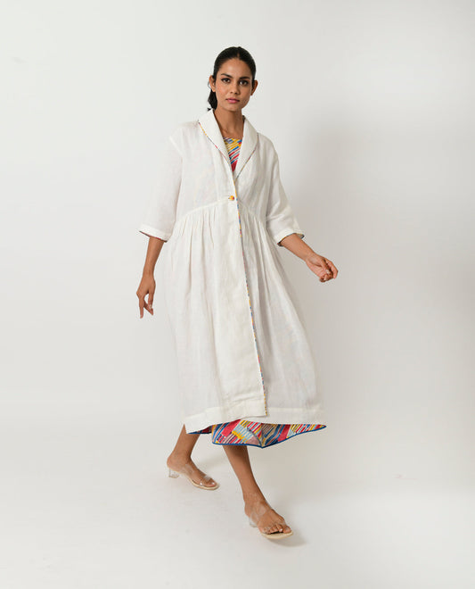 Off-White Linen Jacket by Rias Jaipur with Casual Wear, Jackets, Linen Blend, Natural, Relaxed Fit, Solids, White, Womenswear, Yaadein, Yaadein by Rias Jaipur at Kamakhyaa for sustainable fashion