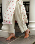 White Pants by Taro with Evening Wear, Gulzar by Taro, Handwoven cotton, Indo-Western, July Sale, July Sale 2023, Natural, Pants, Prints, Regular Fit, White, Womenswear at Kamakhyaa for sustainable fashion