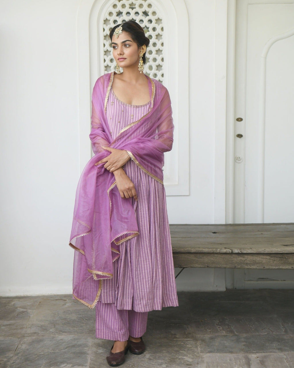 Lavender Cotton Kurta Set With Dupatta by Taro with Evening Wear, Handwoven cotton, Indian Wear, July Sale, July Sale 2023, Kurta Pant Sets, Kurta Set With Dupatta, Natural, Purple, Regular Fit, Sequin work, Sitara by Taro, Wedding Gifts, Womenswear at Kamakhyaa for sustainable fashion