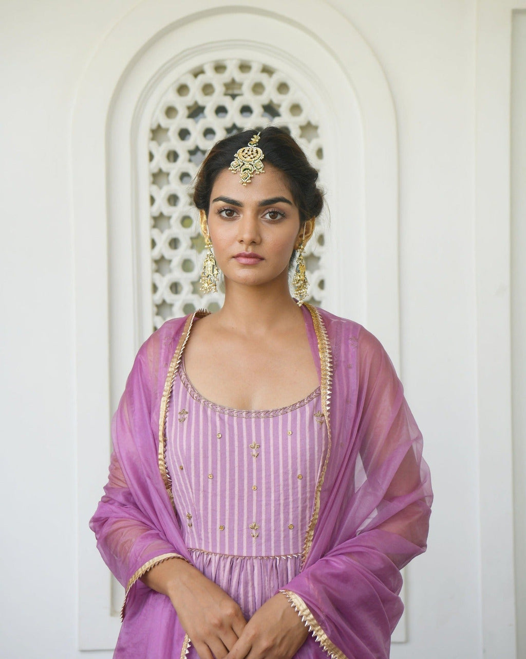 Lavender Cotton Kurta Set With Dupatta by Taro with Evening Wear, Handwoven cotton, Indian Wear, July Sale, July Sale 2023, Kurta Pant Sets, Kurta Set With Dupatta, Natural, Purple, Regular Fit, Sequin work, Sitara by Taro, Wedding Gifts, Womenswear at Kamakhyaa for sustainable fashion