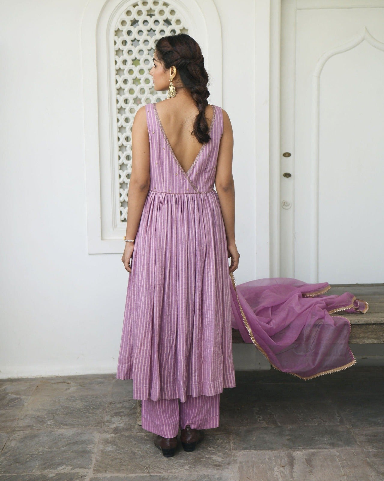 Lavender Cotton Kurta Set With Dupatta by Taro with Evening Wear, Handwoven cotton, Indian Wear, July Sale, July Sale 2023, Kurta Pant Sets, Kurta Set With Dupatta, Natural, Purple, Regular Fit, Sequin work, Sitara by Taro, Wedding Gifts, Womenswear at Kamakhyaa for sustainable fashion