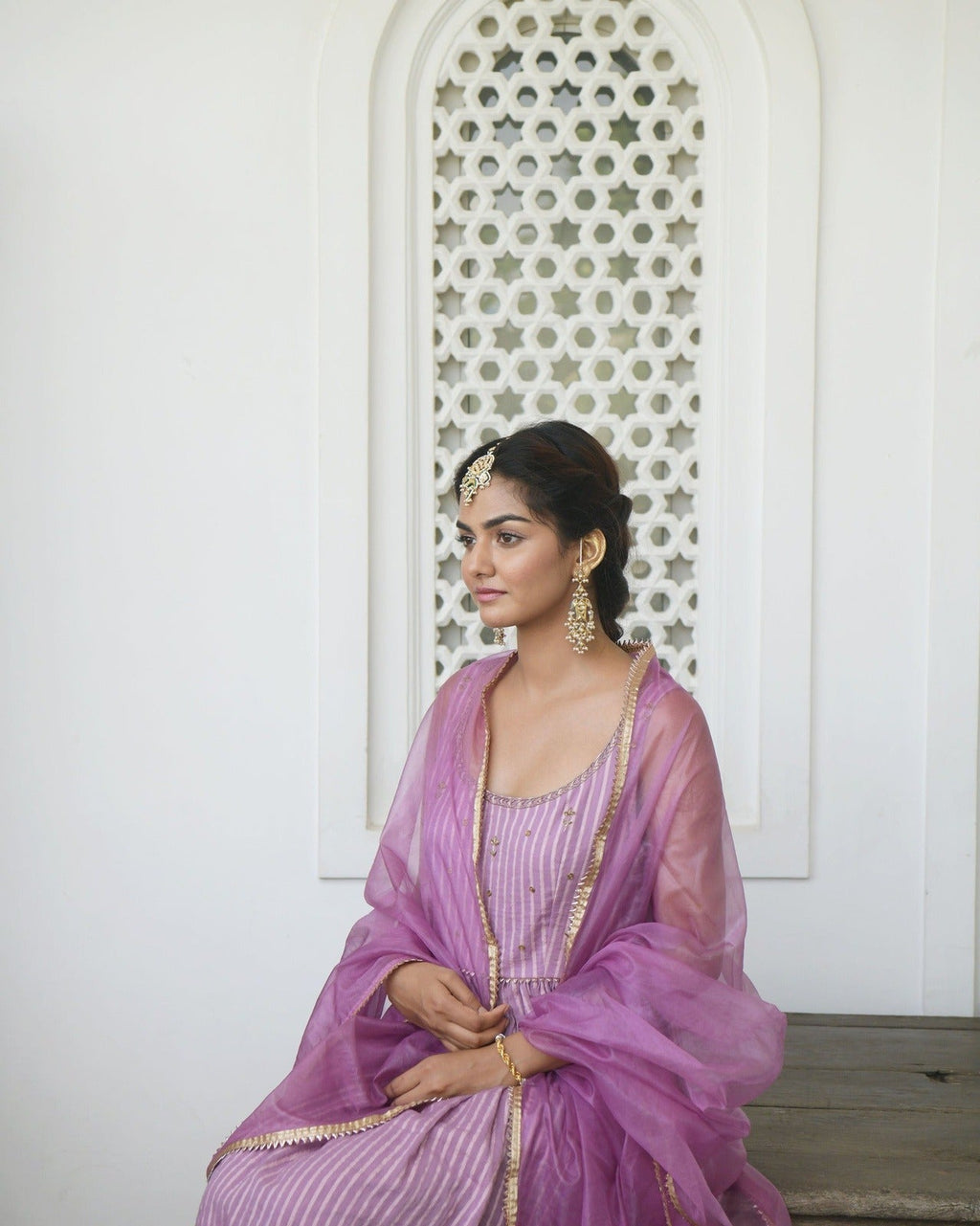 Lavender Cotton Kurta Set With Dupatta by Taro with Evening Wear, Handwoven cotton, Indian Wear, July Sale, July Sale 2023, Kurta Pant Sets, Kurta Set With Dupatta, Natural, Purple, Regular Fit, Sequin work, Sitara by Taro, Wedding Gifts, Womenswear at Kamakhyaa for sustainable fashion