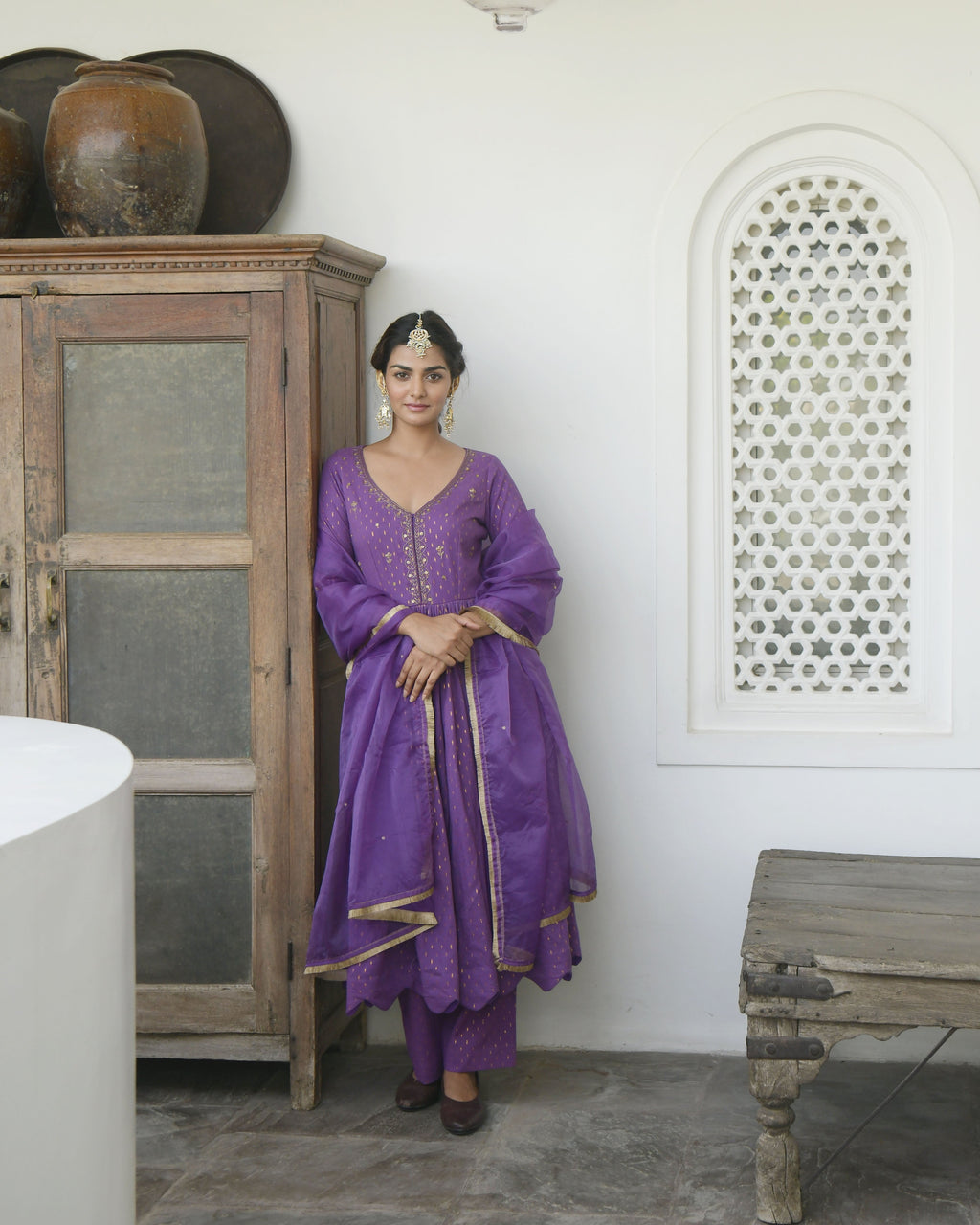 Purple Embroidered Cotton Kurta Set With Dupatta by Taro with Embroidered, Evening Wear, Handwoven Cotton, Indian Wear, July Sale, July Sale 2023, Kurta Pant Sets, Kurta Set With Dupatta, Natural, Purple, Regular Fit, Sitara by Taro, Womenswear at Kamakhyaa for sustainable fashion