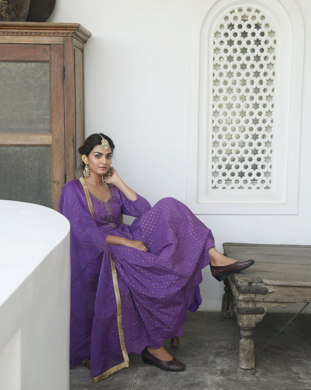 Purple Embroidered Cotton Kurta Set With Dupatta by Taro with Embroidered, Evening Wear, Handwoven Cotton, Indian Wear, July Sale, July Sale 2023, Kurta Pant Sets, Kurta Set With Dupatta, Natural, Purple, Regular Fit, Sitara by Taro, Womenswear at Kamakhyaa for sustainable fashion