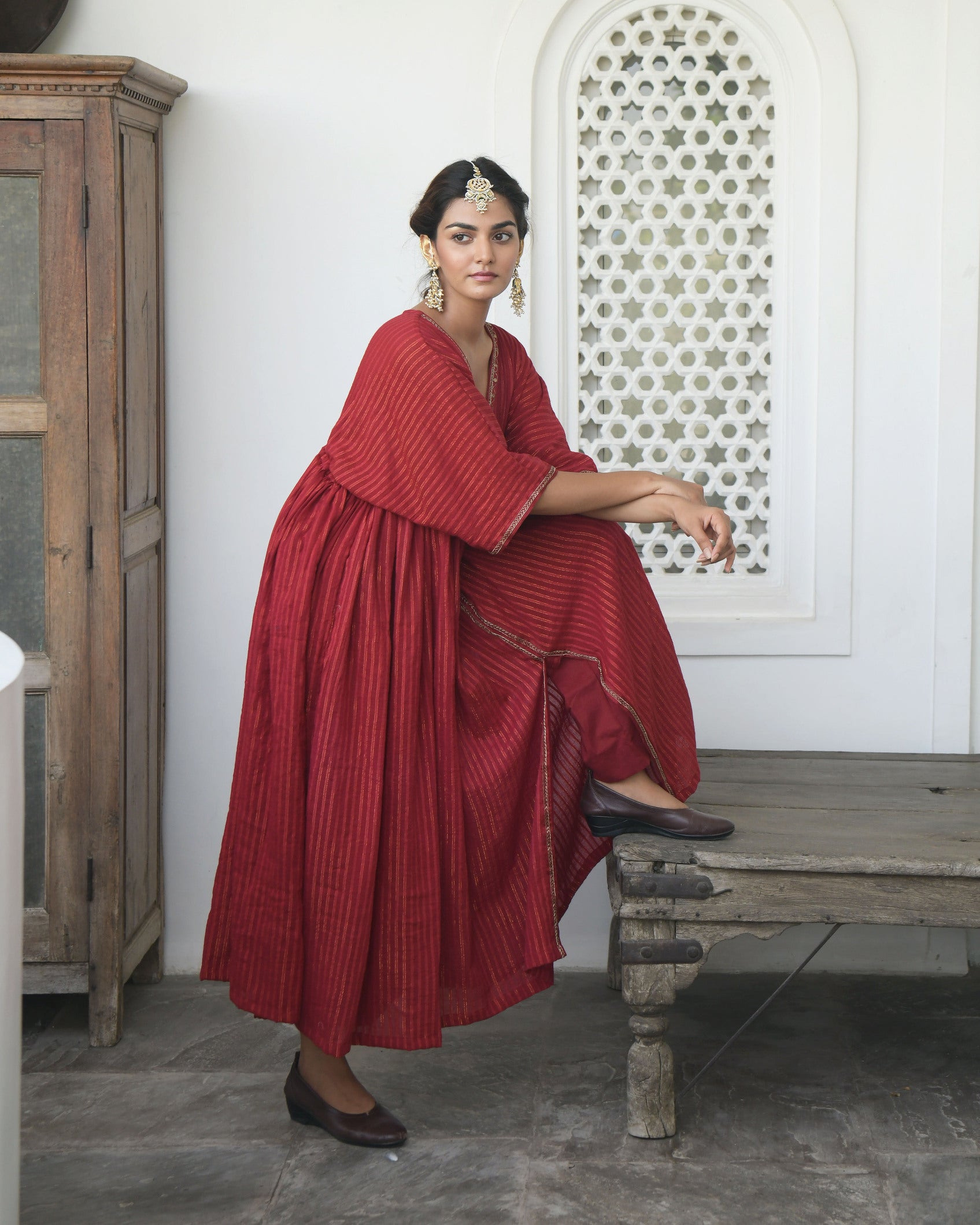 Red Embroidered Kaftan Set by Taro with Best Selling, Co-ord Sets, Evening Wear, FB ADS JUNE, July Sale, July Sale 2023, Kaftan Set, Natural, party, Party Wear Co-ords, Red, Regular Fit, Sitara by Taro, Textured, Womenswear at Kamakhyaa for sustainable fashion