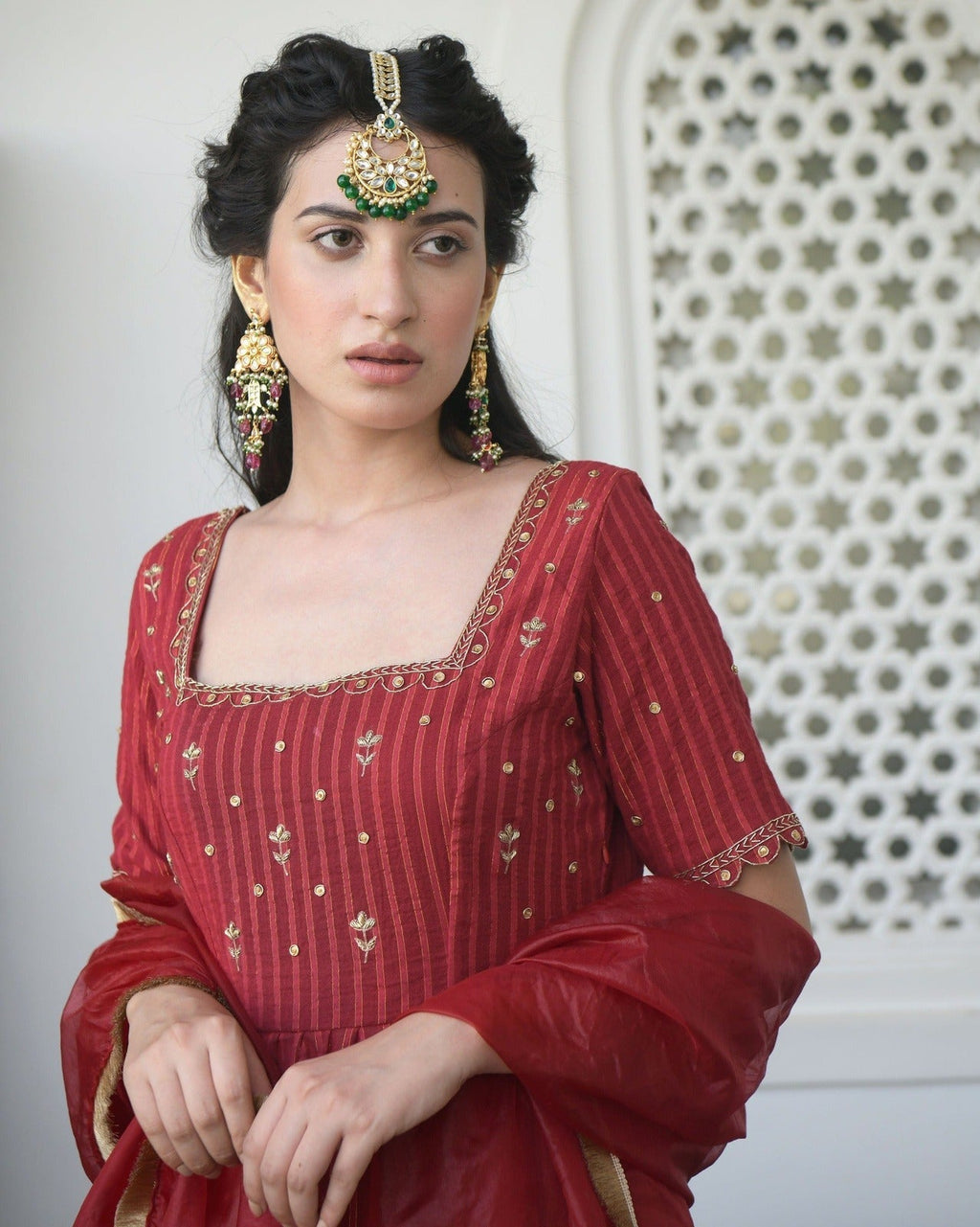 Red Embroidered Kurta Set With Dupatta by Taro with Best Selling, Evening Wear, Indian Wear, July Sale, July Sale 2023, Kaftan Set, Kurta Pant Sets, Kurta Set With Dupatta, Natural, Red, Regular Fit, Sitara by Taro, Textured, Womenswear at Kamakhyaa for sustainable fashion