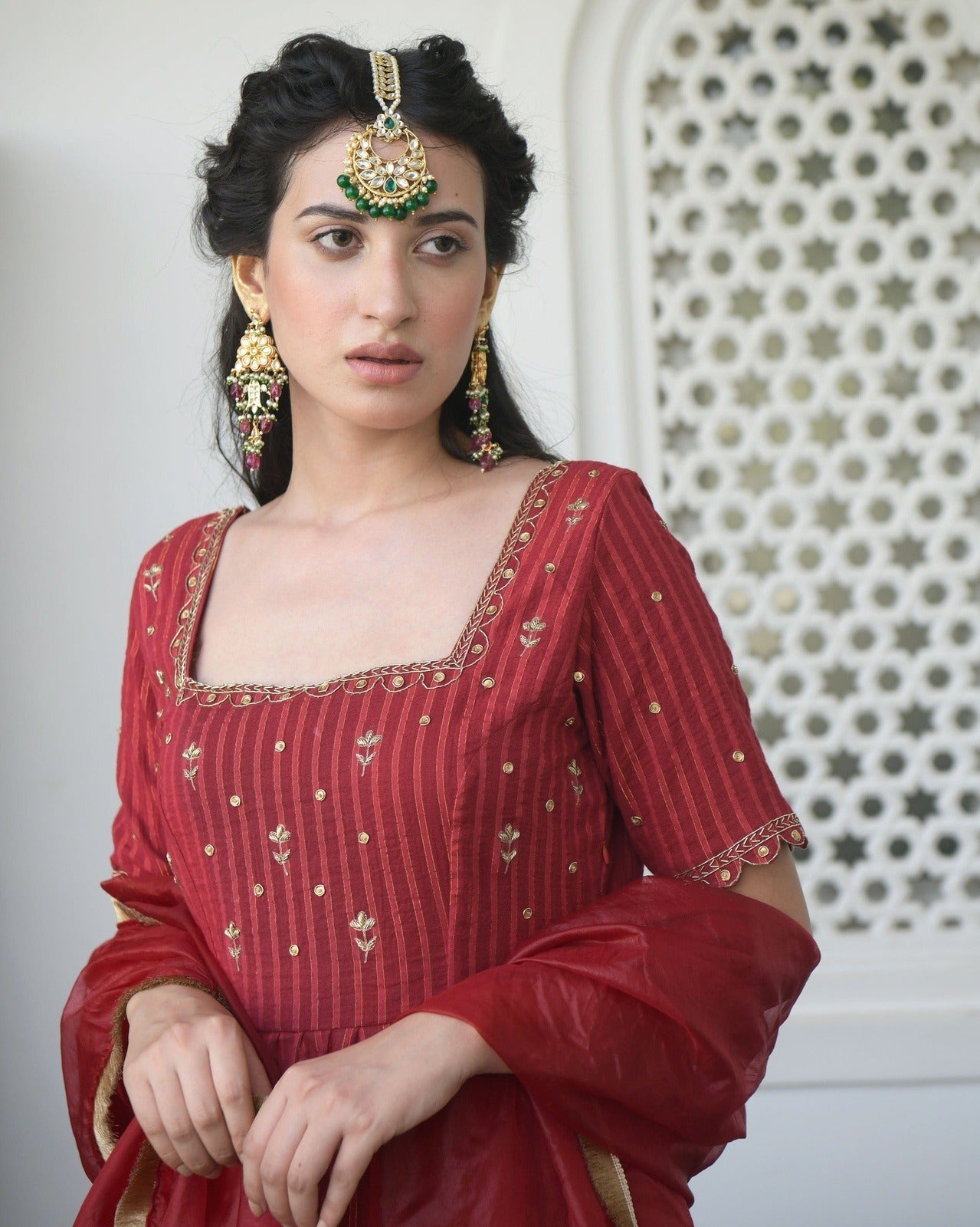 Red Embroidered Kurta Set With Dupatta by Taro with Best Selling, Evening Wear, Indian Wear, July Sale, July Sale 2023, Kaftan Set, Kurta Pant Sets, Kurta Set With Dupatta, Natural, Red, Regular Fit, Sitara by Taro, Textured, Womenswear at Kamakhyaa for sustainable fashion