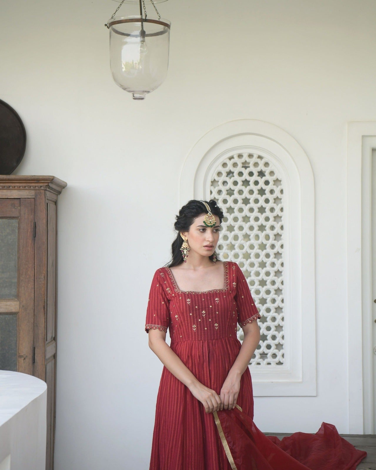 Red Embroidered Kurta Set With Dupatta by Taro with Best Selling, Evening Wear, Indian Wear, July Sale, July Sale 2023, Kaftan Set, Kurta Pant Sets, Kurta Set With Dupatta, Natural, Red, Regular Fit, Sitara by Taro, Textured, Womenswear at Kamakhyaa for sustainable fashion