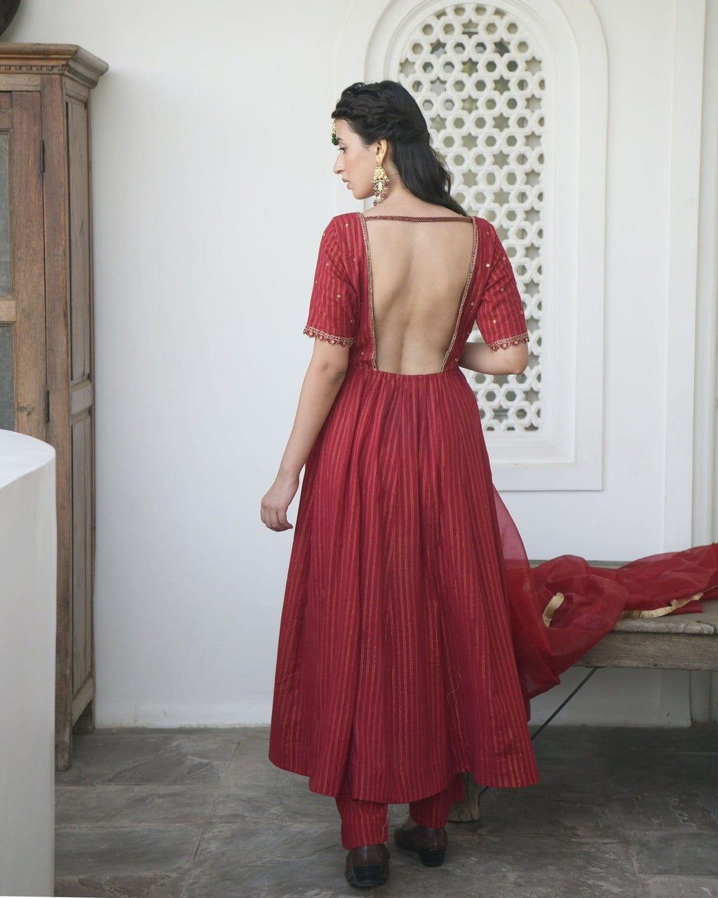 Red Embroidered Kurta Set With Dupatta by Taro with Best Selling, Evening Wear, Indian Wear, July Sale, July Sale 2023, Kaftan Set, Kurta Pant Sets, Kurta Set With Dupatta, Natural, Red, Regular Fit, Sitara by Taro, Textured, Womenswear at Kamakhyaa for sustainable fashion