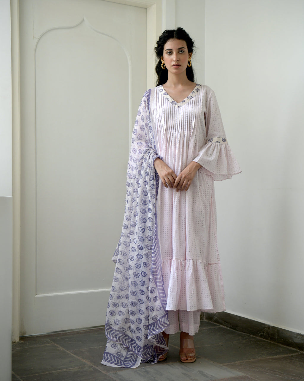 White Hand Block Printed Cotton Kurta Set With Dupatta by Taro with Chiffon, Evening Wear, Gulzar by Taro, Handwoven Cotton, Indian Wear, July Sale, July Sale 2023, Kurta Pant Sets, Kurta Set With Dupatta, Natural, Prints, Regular Fit, White, Womenswear at Kamakhyaa for sustainable fashion