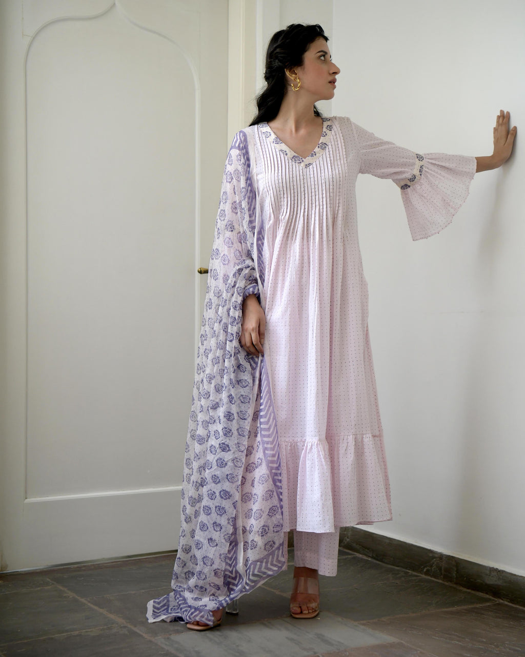 White Hand Block Printed Cotton Kurta Set With Dupatta by Taro with Chiffon, Evening Wear, Gulzar by Taro, Handwoven Cotton, Indian Wear, July Sale, July Sale 2023, Kurta Pant Sets, Kurta Set With Dupatta, Natural, Prints, Regular Fit, White, Womenswear at Kamakhyaa for sustainable fashion