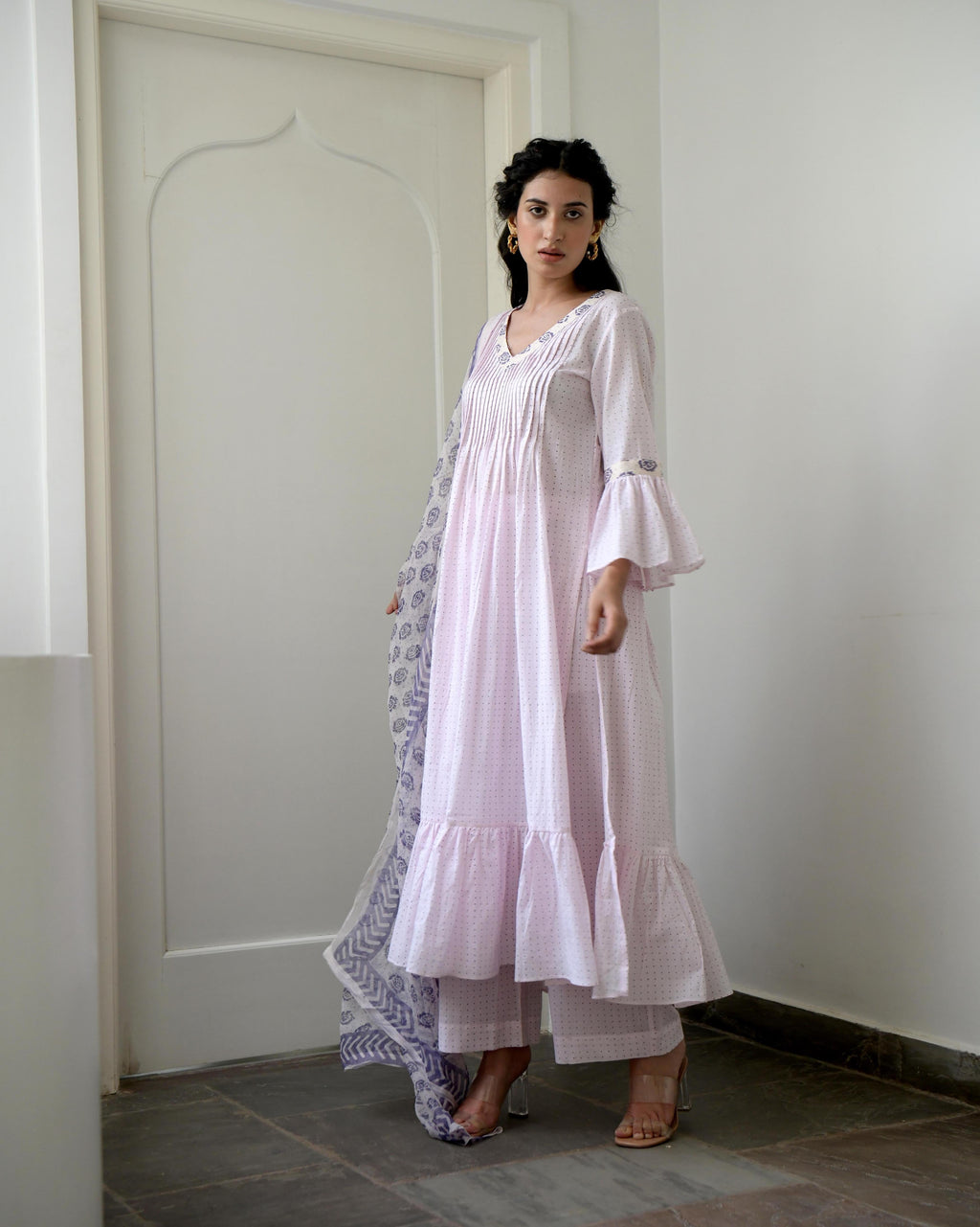 White Hand Block Printed Cotton Kurta Set With Dupatta by Taro with Chiffon, Evening Wear, Gulzar by Taro, Handwoven Cotton, Indian Wear, July Sale, July Sale 2023, Kurta Pant Sets, Kurta Set With Dupatta, Natural, Prints, Regular Fit, White, Womenswear at Kamakhyaa for sustainable fashion