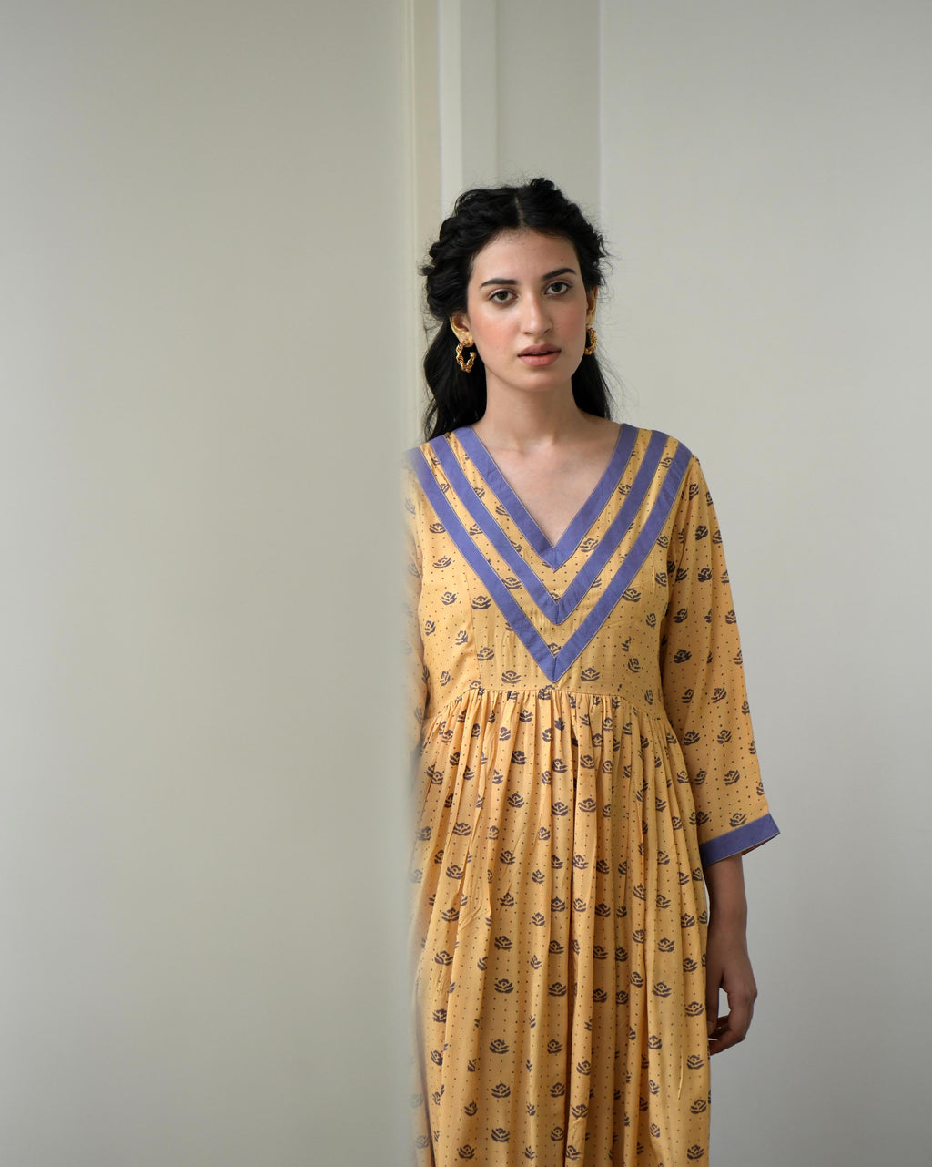Yellow Printed Midi Dress by Taro with Evening Wear, Gulzar by Taro, July Sale, July Sale 2023, Midi Dresses, Modal silk, Natural, Prints, Regular Fit, Womenswear, Yellow at Kamakhyaa for sustainable fashion