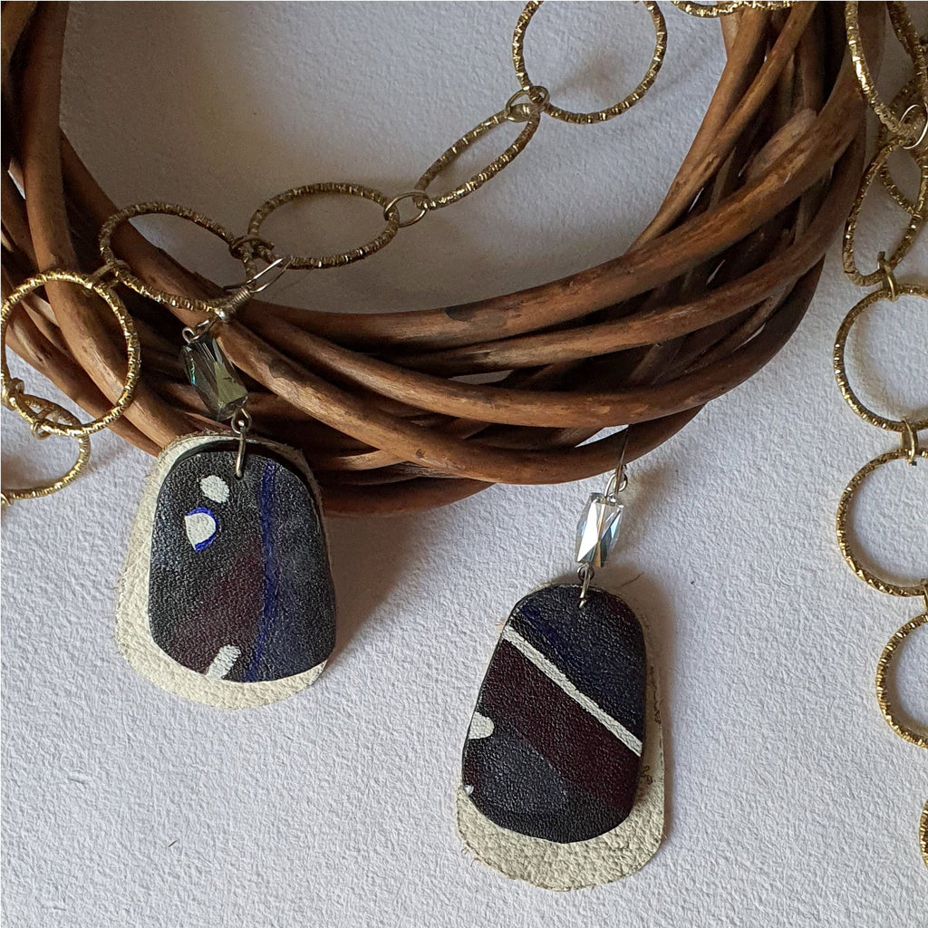 Danglers-Asteria by Noupelle with Casual Wear, Danglers, Fashion Jewellery, Free Size, Less than $50, Long Earrings, Multicolor, Products less than $25, Upcycled, Upcycled from Leather Waste, Women Led Designer at Kamakhyaa for sustainable fashion