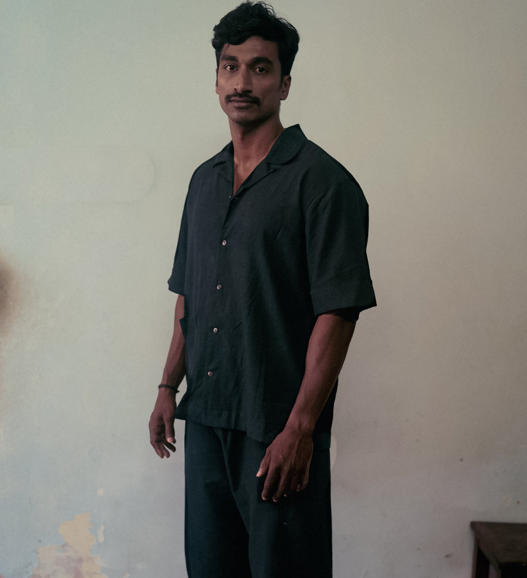 Black Co-ord Set by Deeta Clothing with Black, Casual Wear, Co-ord Sets, Handwoven Cotton, Lines, Mens Co-ords, Menswear, Natural with azo dyes, Relaxed Fit, Shibui AW22 at Kamakhyaa for sustainable fashion