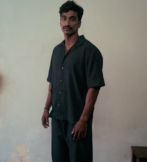 Black Co-ord Set by Deeta Clothing with Black, Casual Wear, Co-ord Sets, Handwoven Cotton, Lines, Mens Co-ords, Menswear, Natural with azo dyes, Relaxed Fit, Shibui AW22 at Kamakhyaa for sustainable fashion