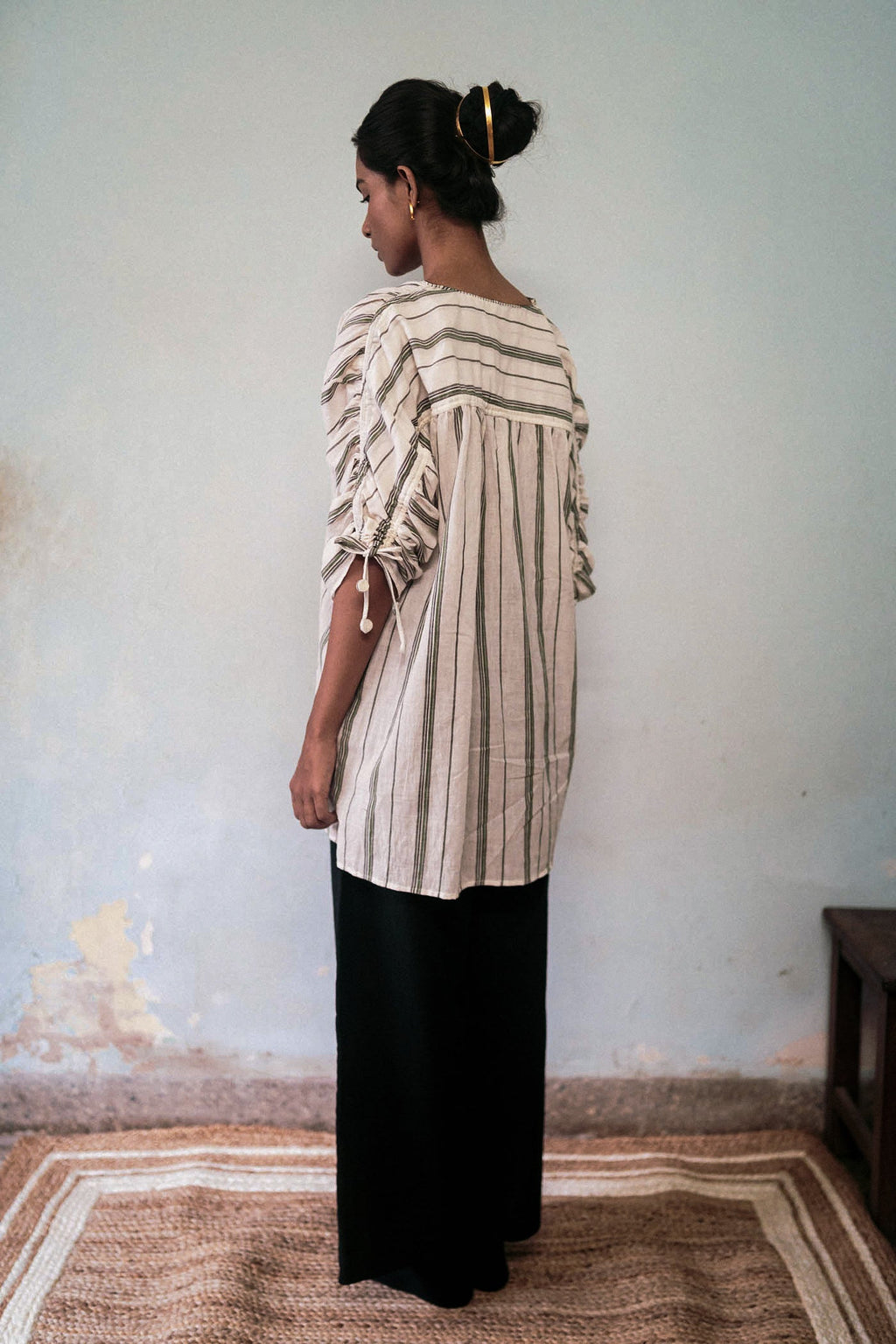 Black And White Casual Shirt by Deeta Clothing with Black, Casual Wear, Handwoven Cotton, Natural with azo dyes, Relaxed Fit, Shibui AW22, Shirts, Solids, White, Womenswear at Kamakhyaa for sustainable fashion